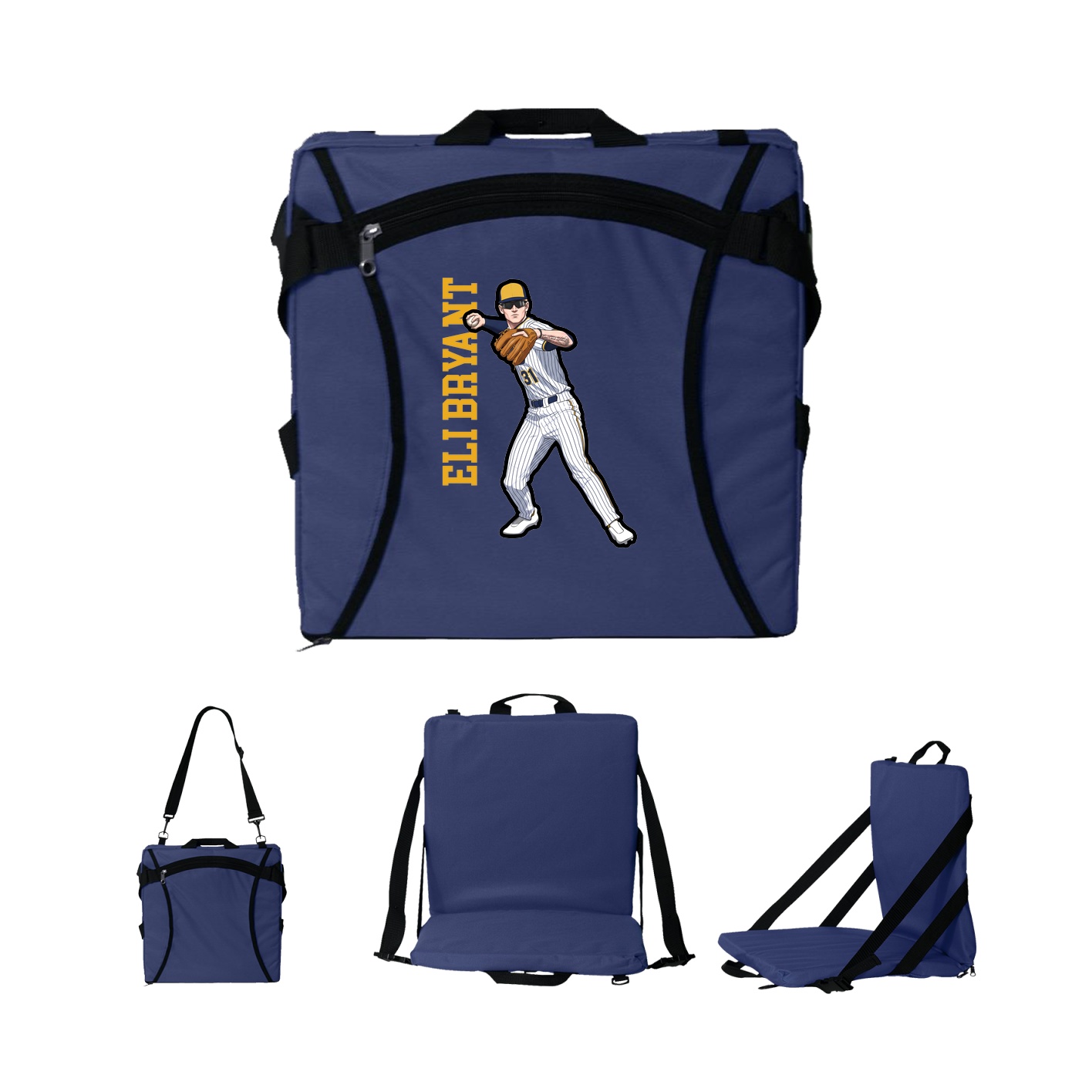 Folding Stadium Seat — Name Vertical in Navy