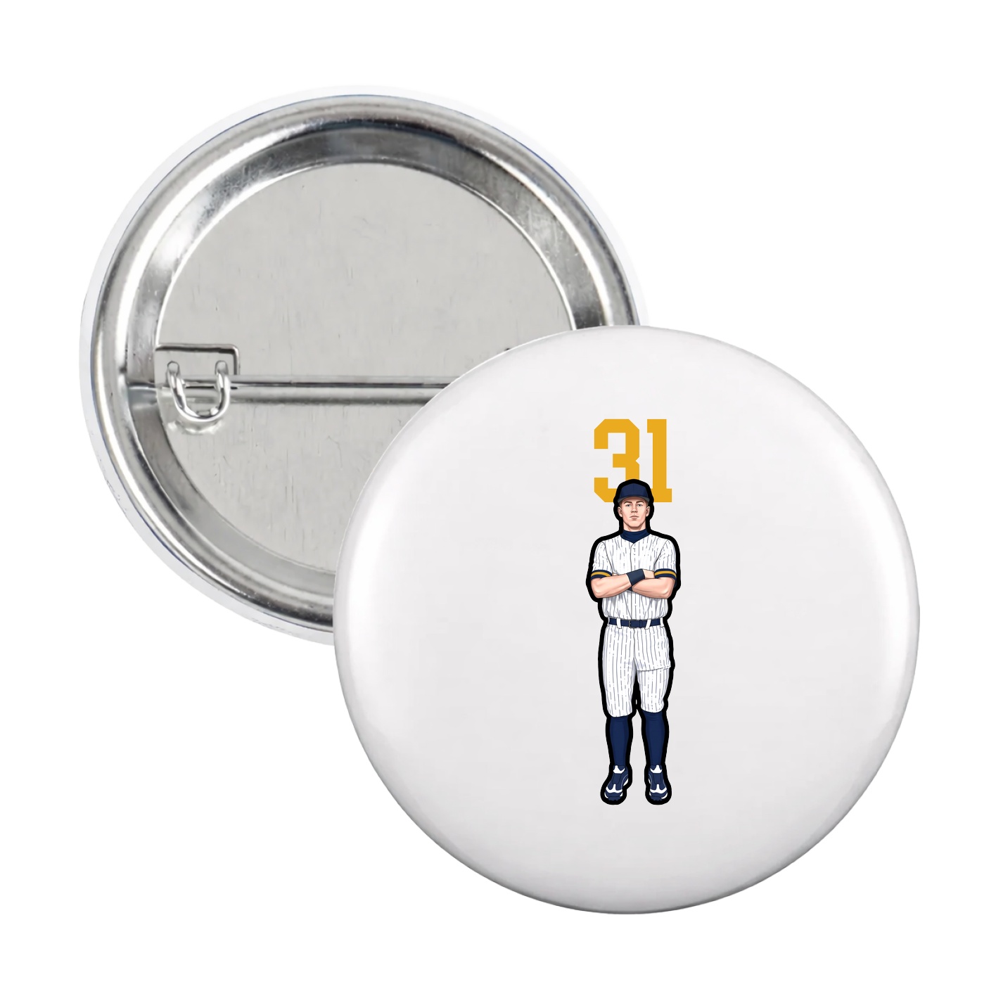 Game Day Button — Number Top in White