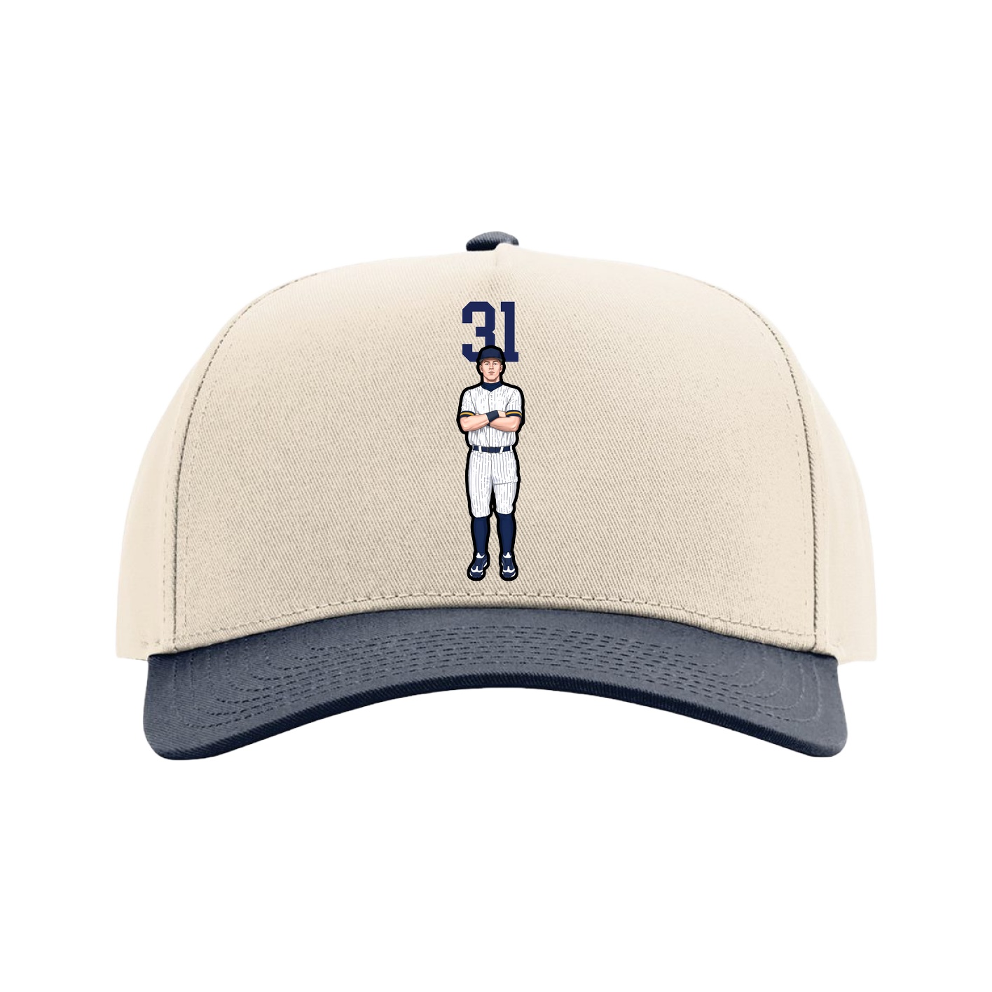 Full Fabric Five-Panel Champ Cap — Number Top in Cream/Navy