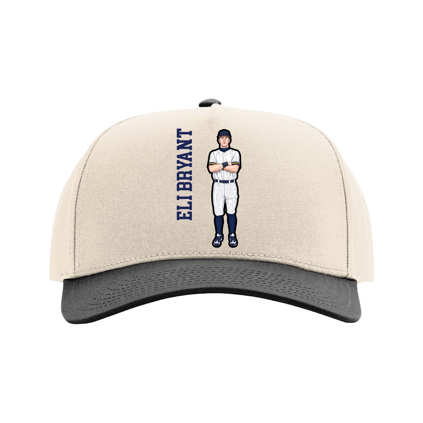 Full Fabric Five-Panel Champ Cap — Name Vertical in Cream/Black