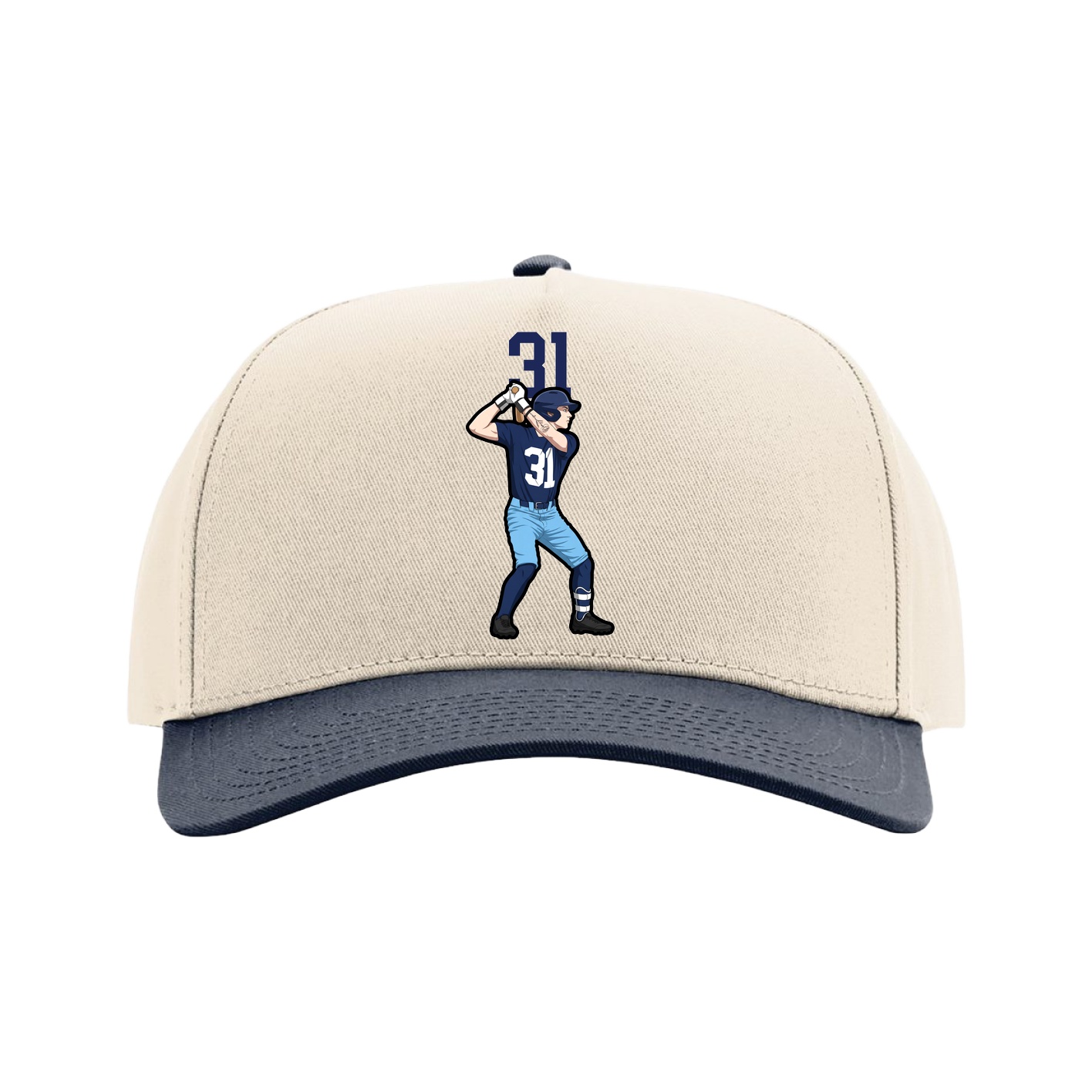 Full Fabric Five-Panel Champ Cap — Number Top in Cream/Navy