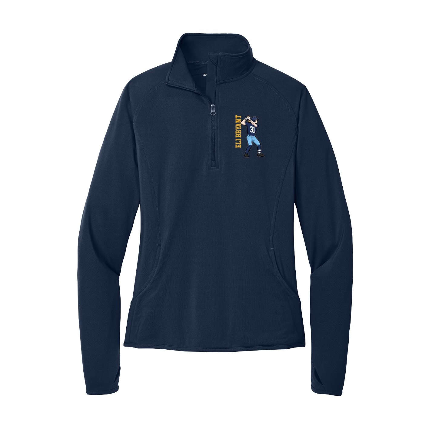 Women's Q-Zip Pullover — Name Vertical in Navy