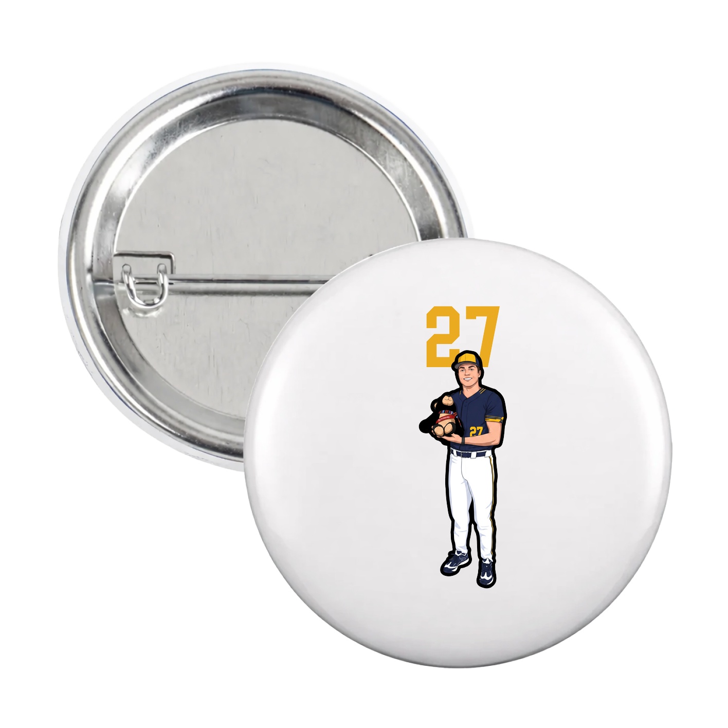 Game Day Button — Number Top in White
