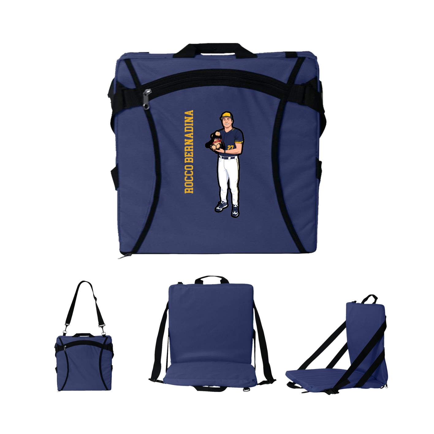 Folding Stadium Seat — Name Vertical in Navy