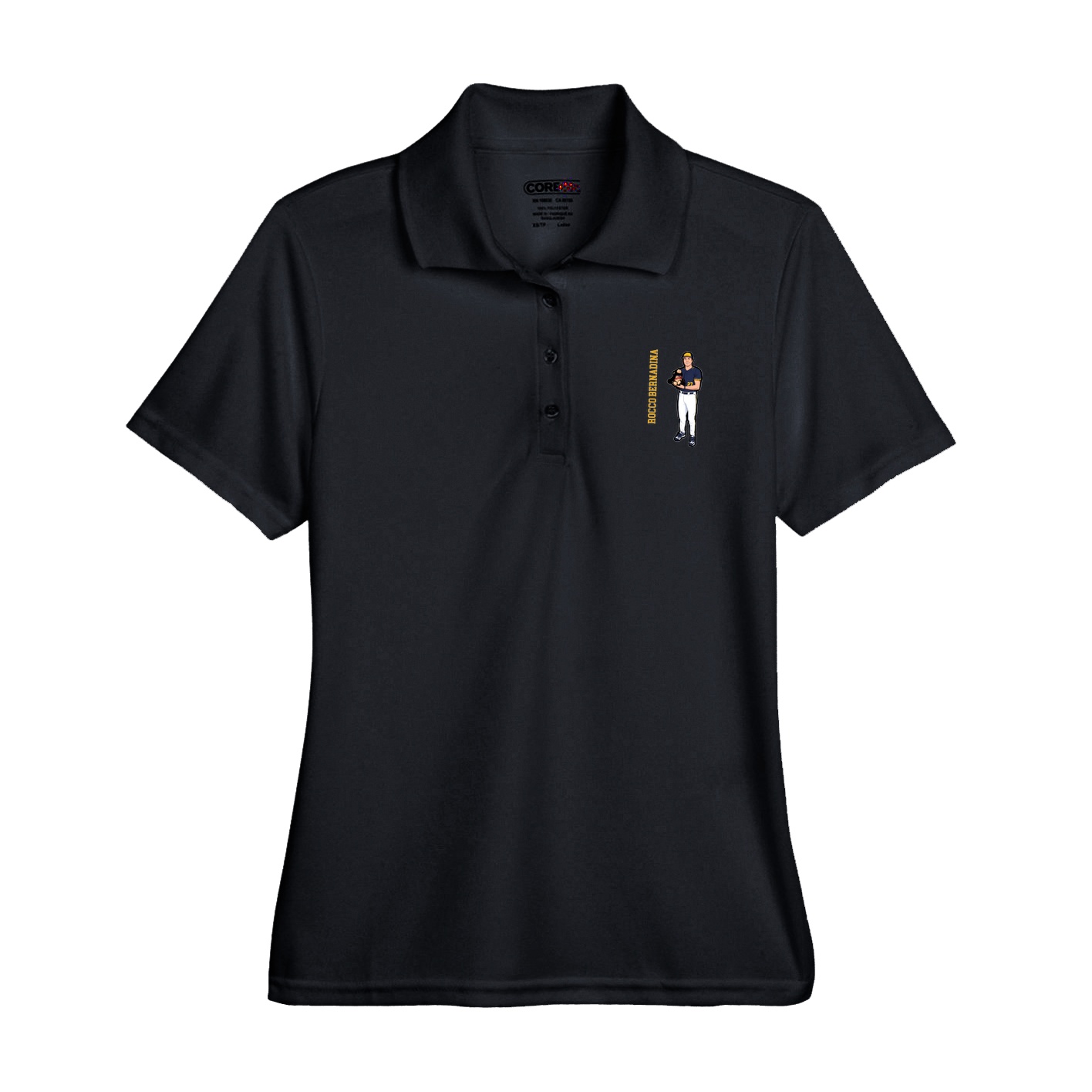 Womens Performance Polo — Name Vertical in Black