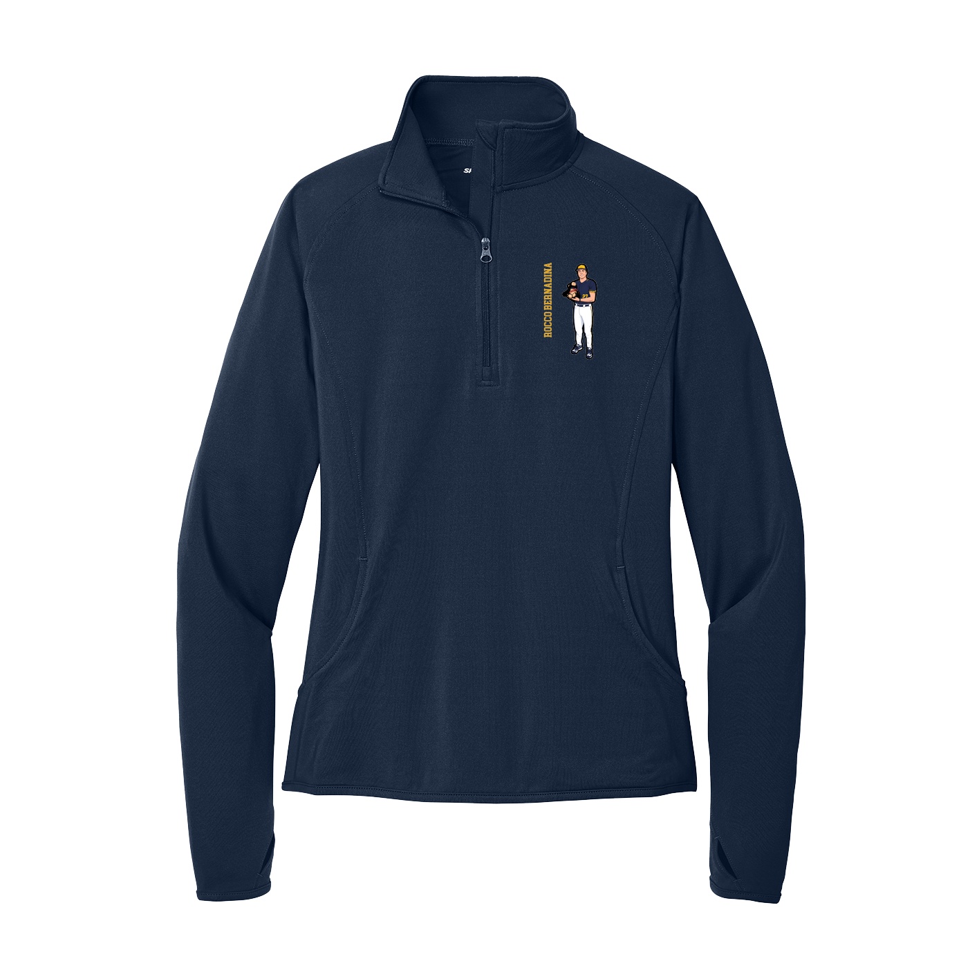 Women's Q-Zip Pullover — Name Vertical in Navy