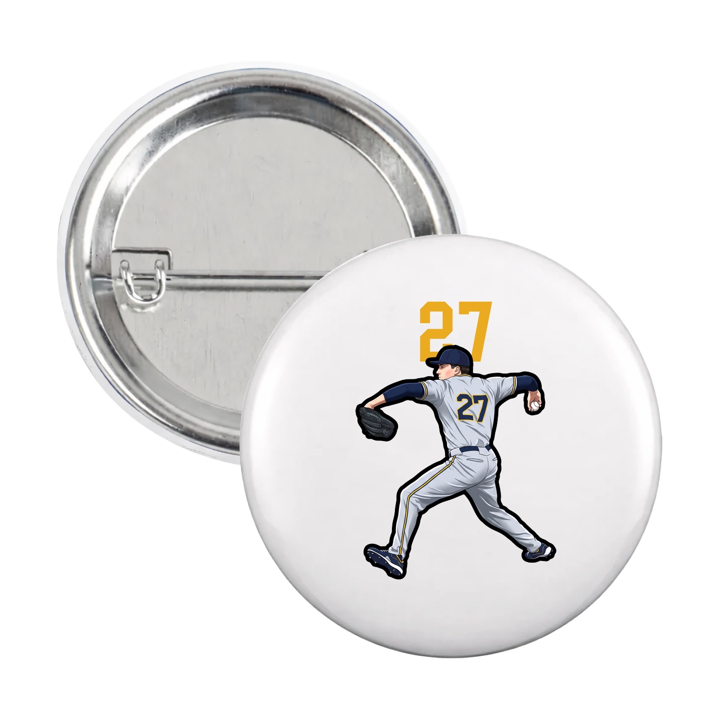 Game Day Button — Number Top in White
