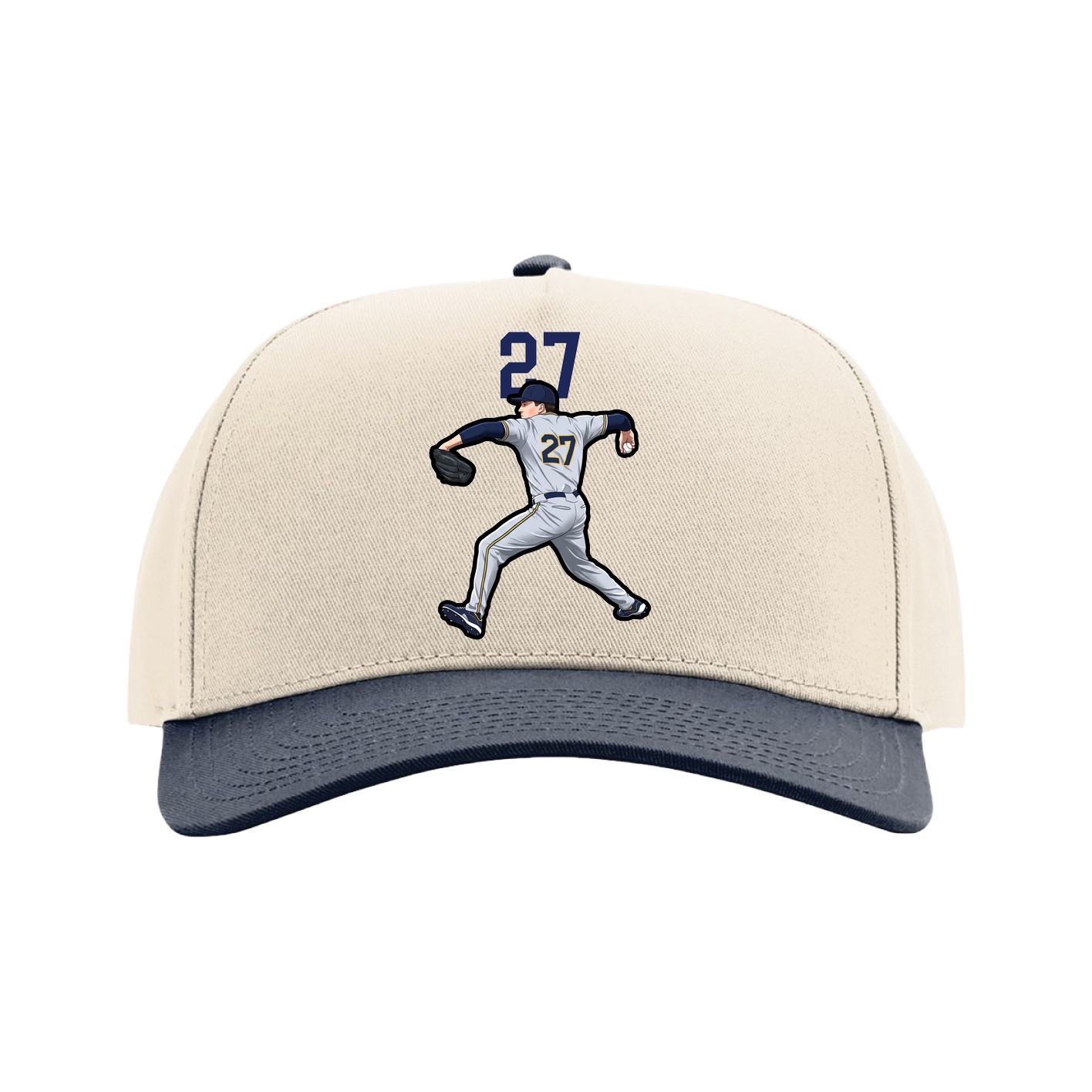 Full Fabric Five-Panel Champ Cap — Number Top in Cream/Navy