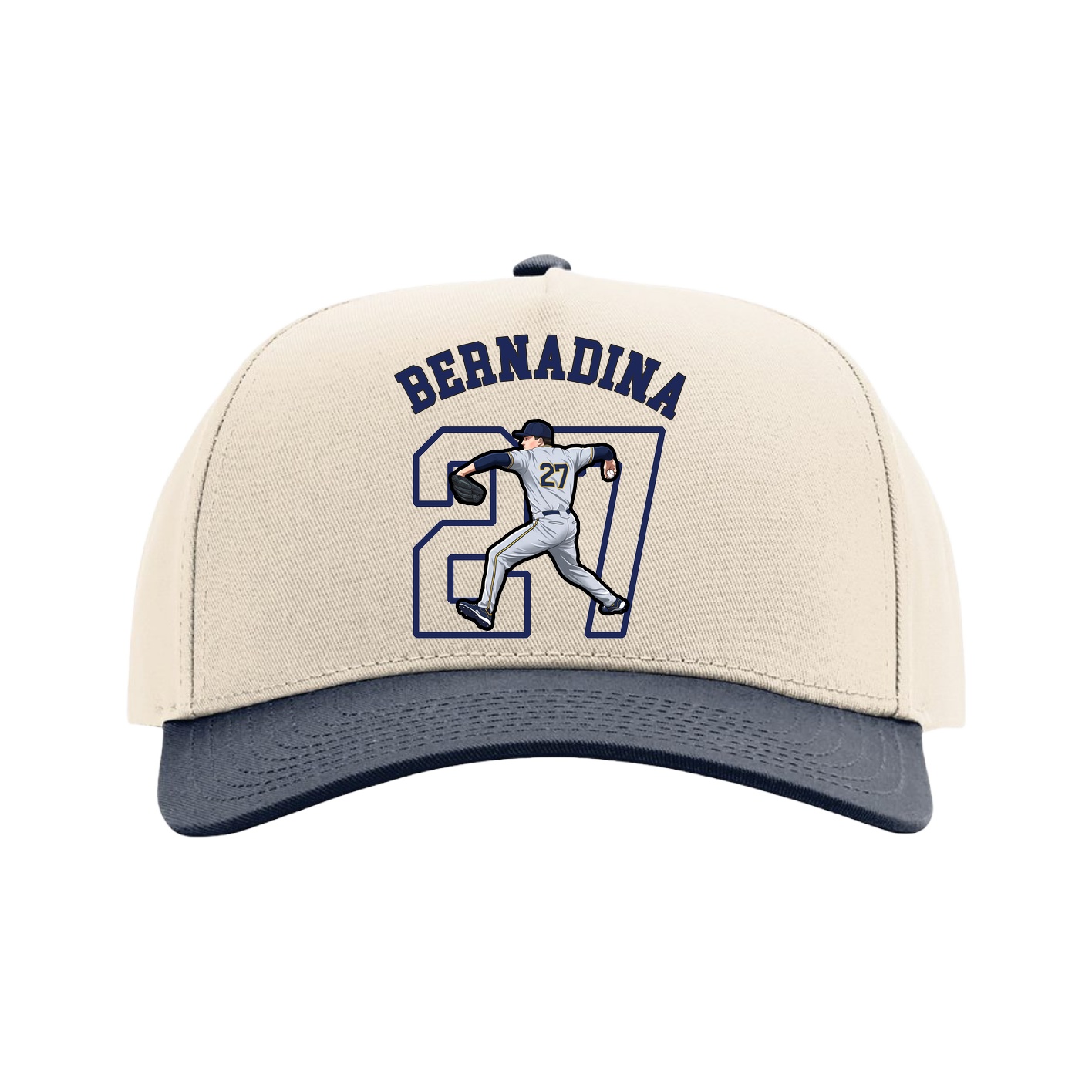 Full Fabric Five-Panel Champ Cap — Shirsey Arch in Cream/Navy