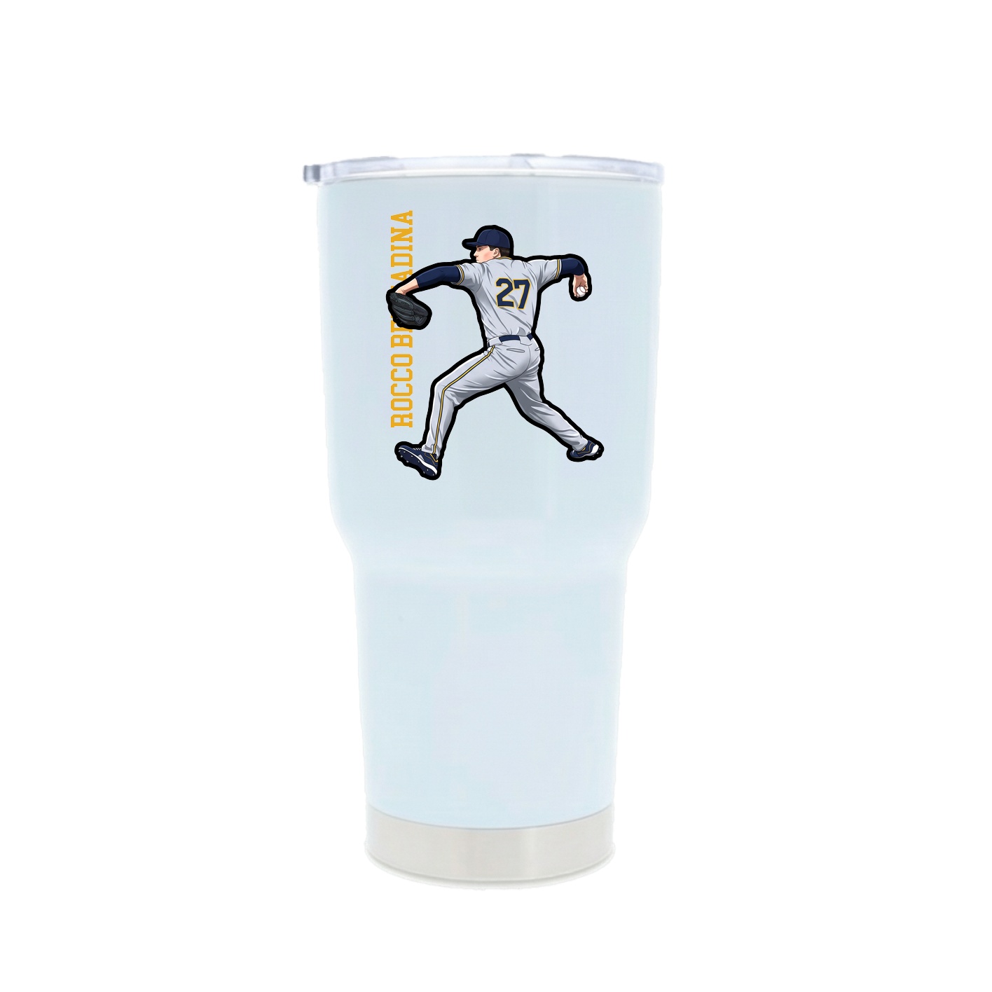 30oz Stainless Steel Tumbler — Name Vertical in White
