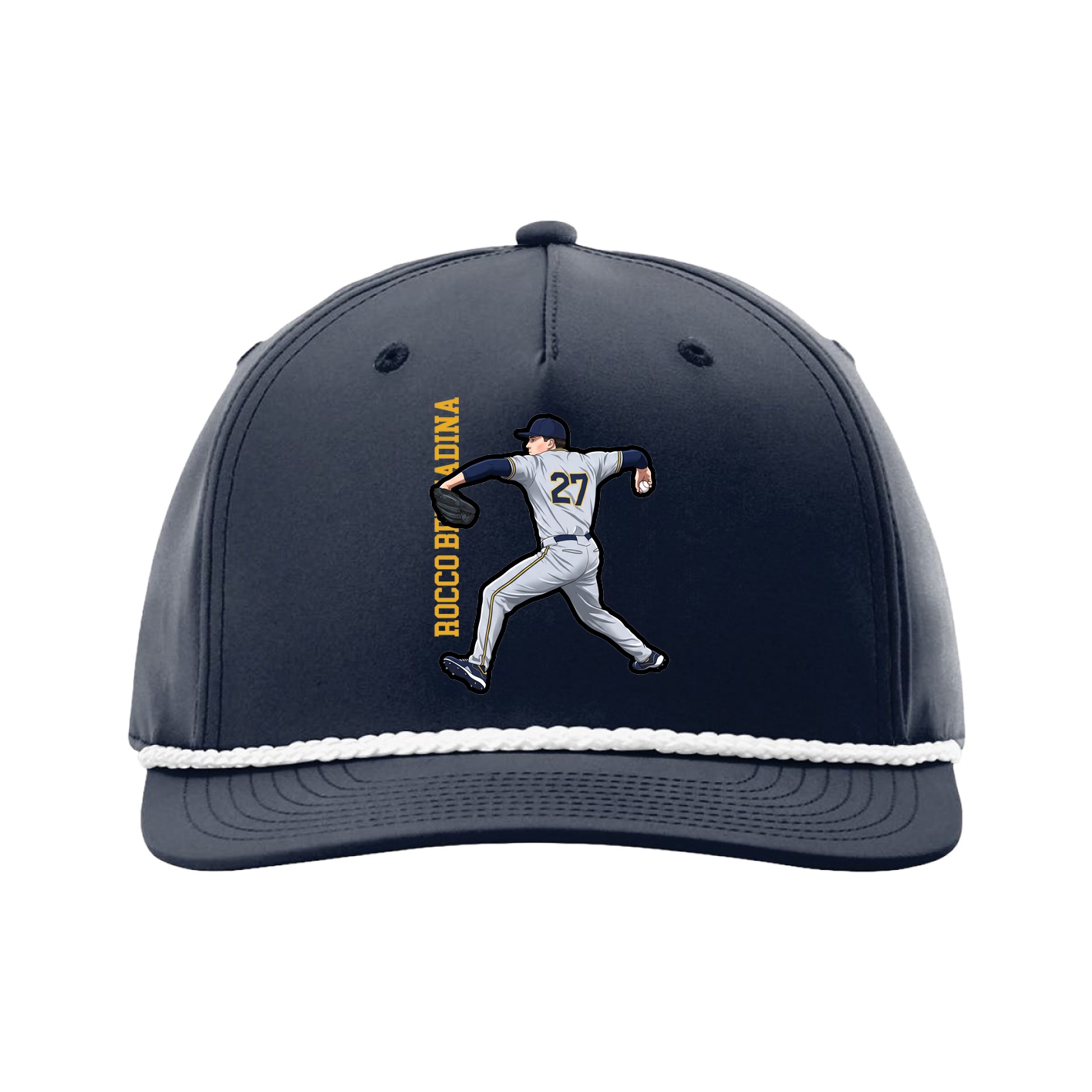 Five-Panel Classic Rope Cap — Name Vertical in Navy