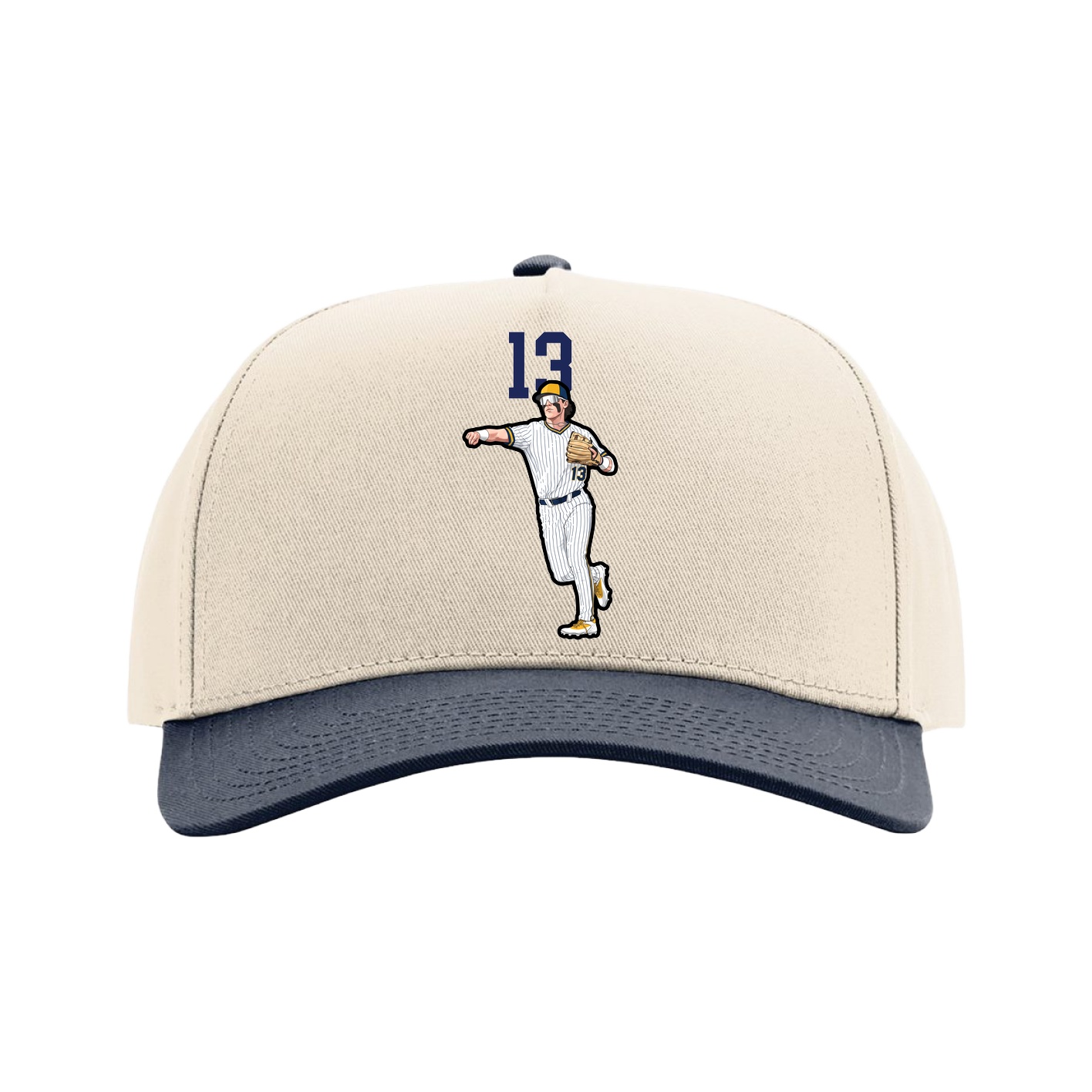 Full Fabric Five-Panel Champ Cap — Number Top in Cream/Navy