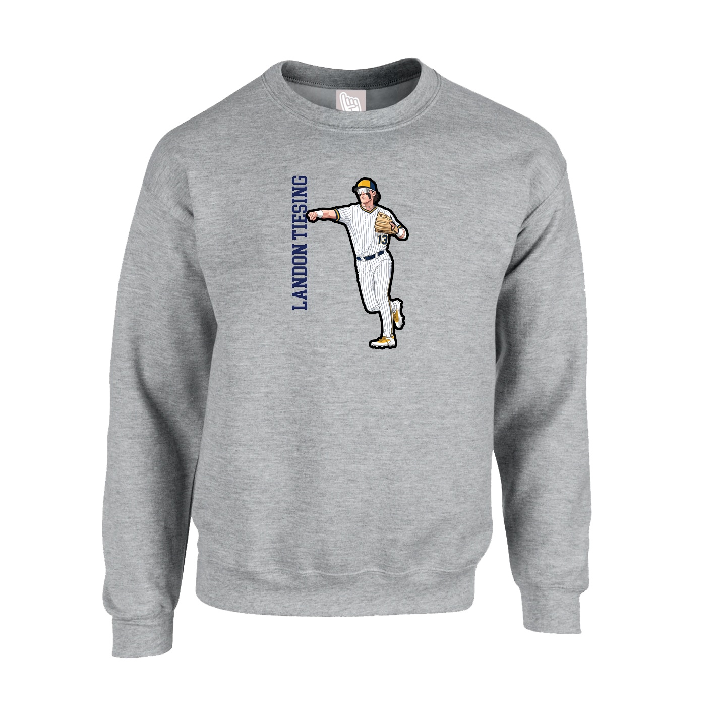 Fleece Crew — Name Vertical in Grey