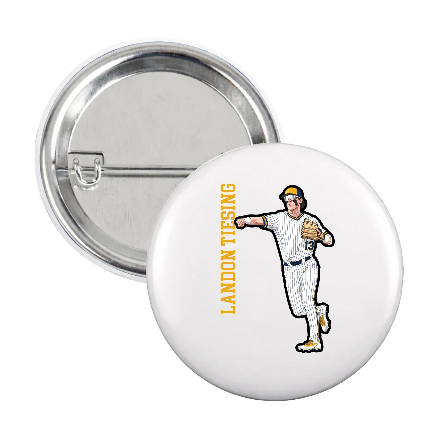 Game Day Button — Name Vertical in White