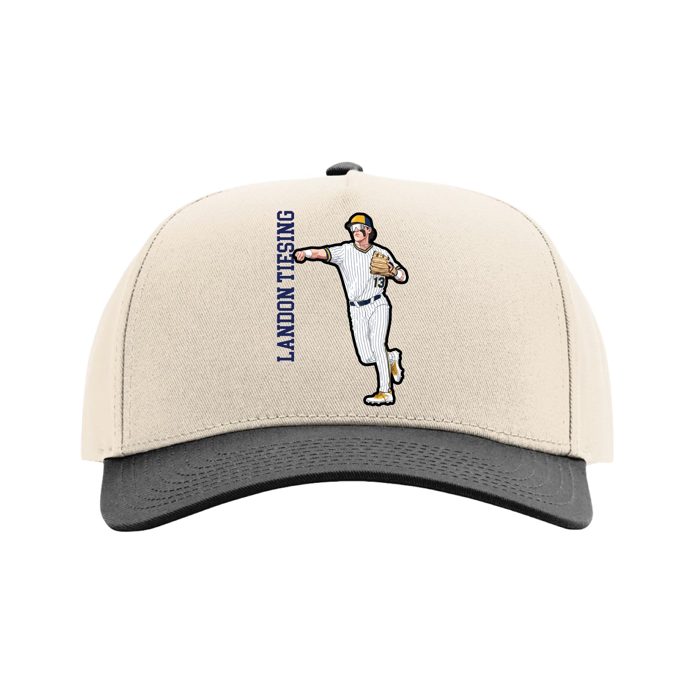 Full Fabric Five-Panel Champ Cap — Name Vertical in Cream/Black
