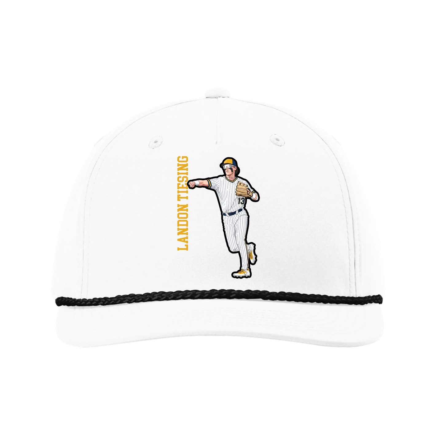 Five-Panel Classic Rope Cap — Name Vertical in White