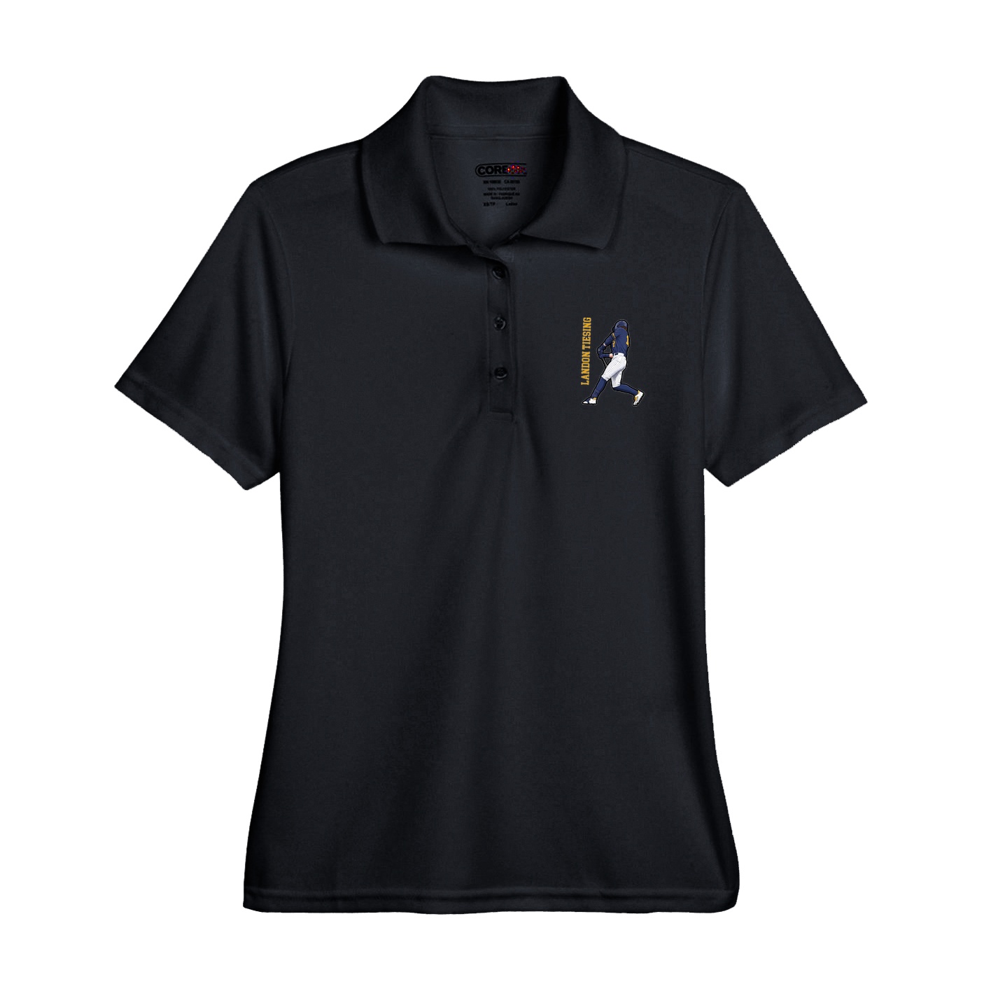Womens Performance Polo — Name Vertical in Black