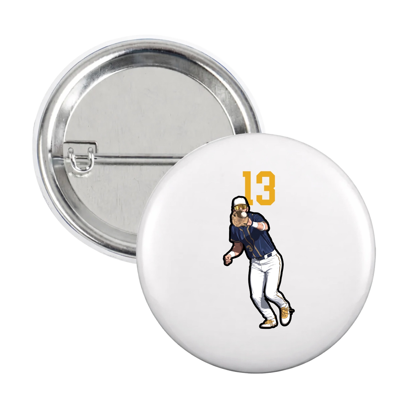 Game Day Button — Number Top in White