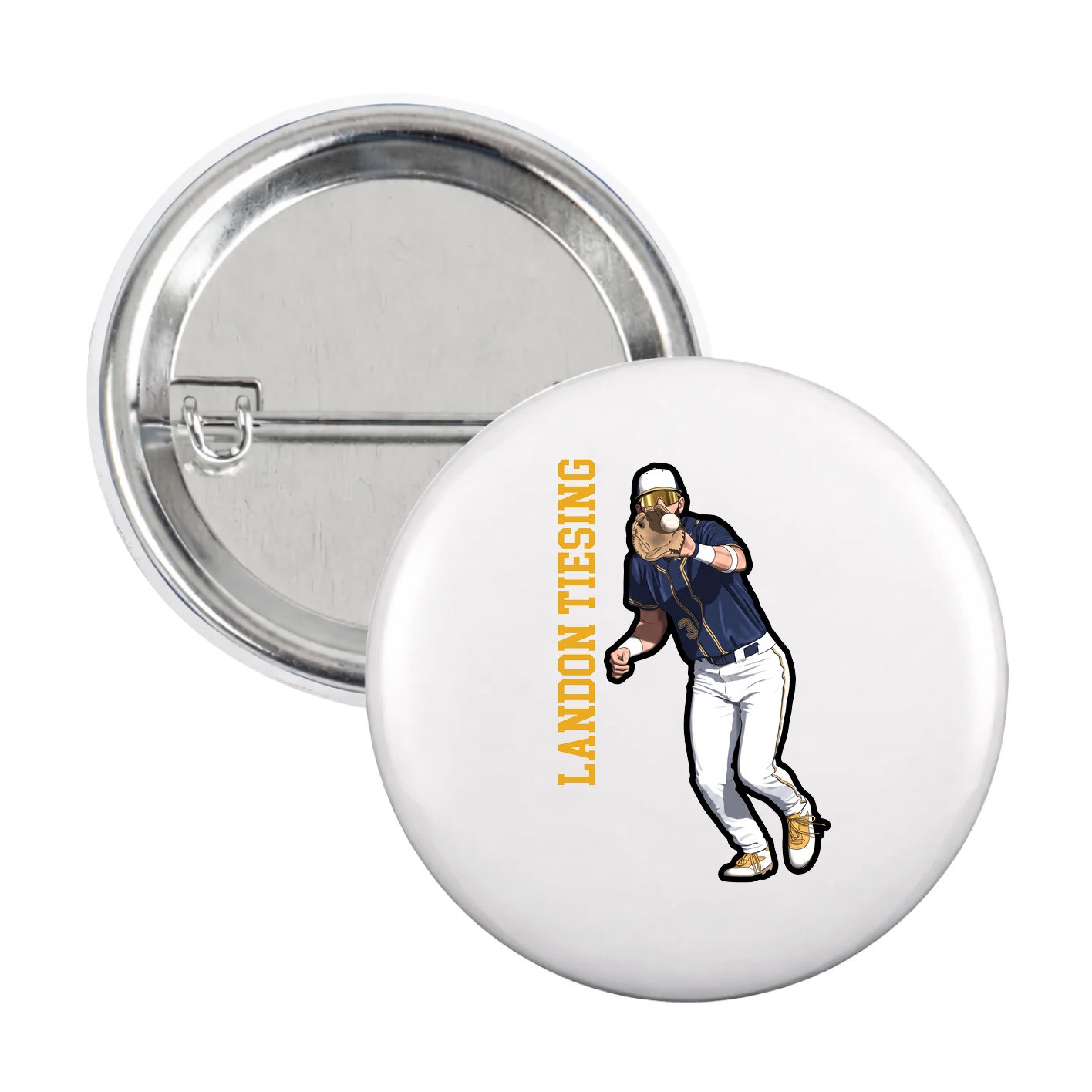 Game Day Button — Name Vertical in White