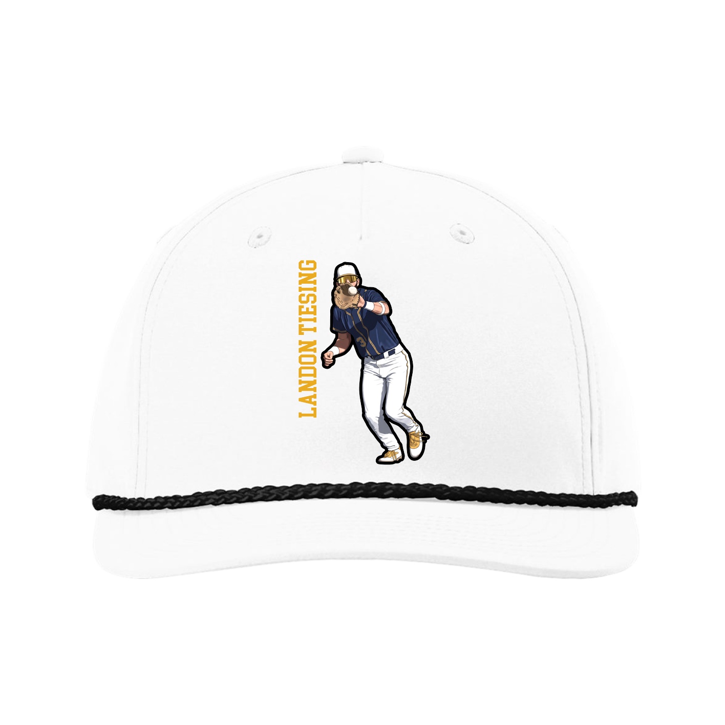 Five-Panel Classic Rope Cap — Name Vertical in White
