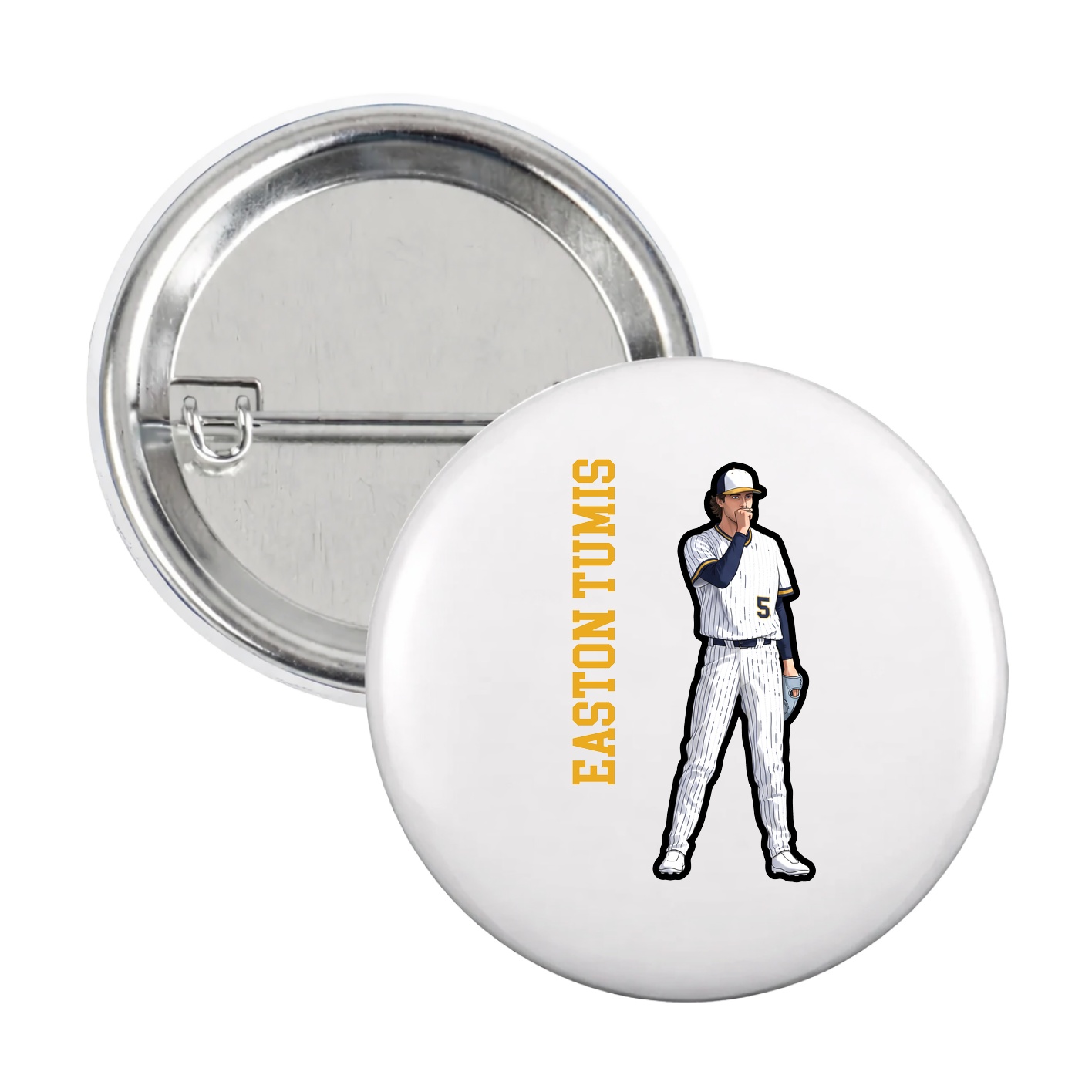 Game Day Button — Name Vertical in White