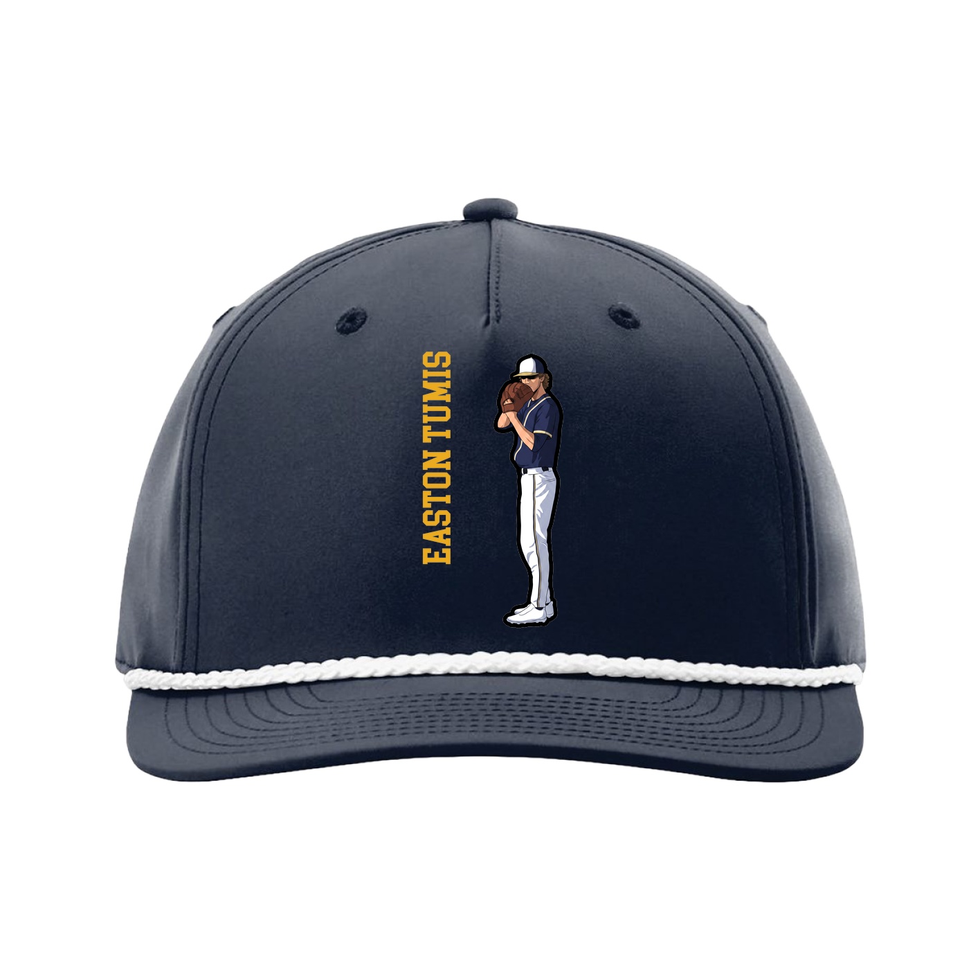 Five-Panel Classic Rope Cap — Name Vertical in Navy