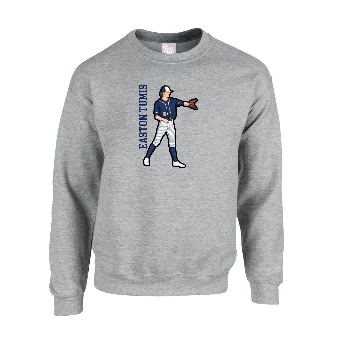 Fleece Crew — Name Vertical in Grey