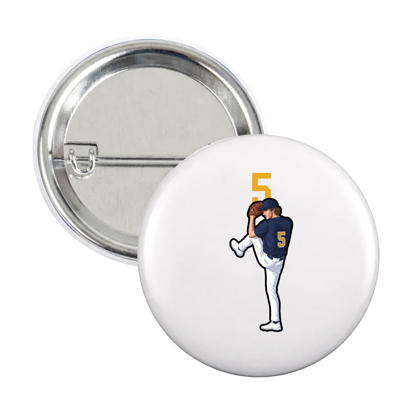 Game Day Button — Number Top in White