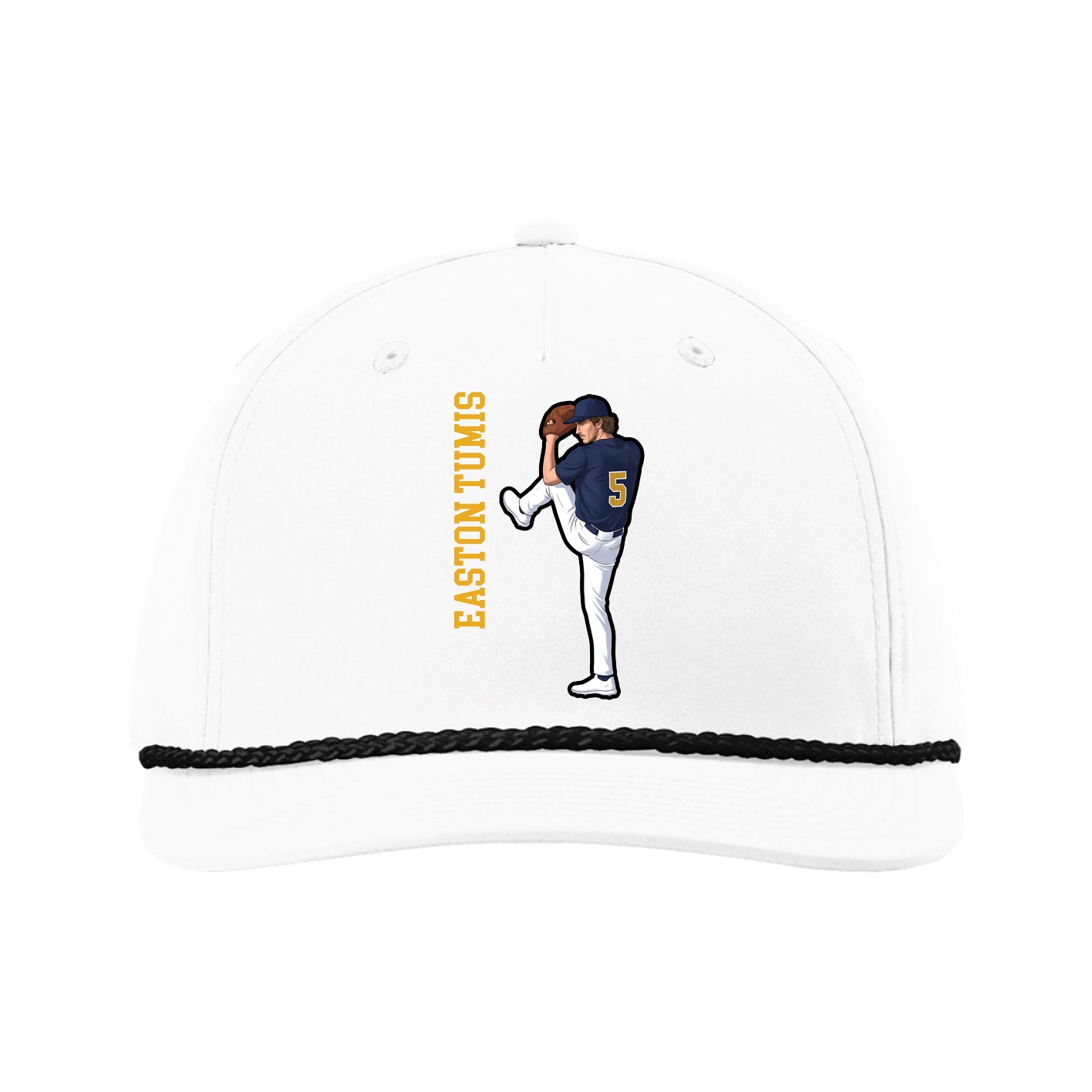 Five-Panel Classic Rope Cap — Name Vertical in White