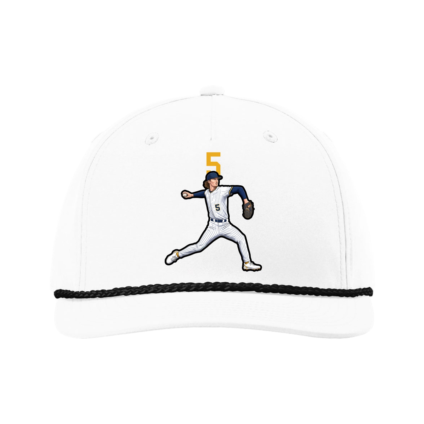 Five-Panel Classic Rope Cap — Number Top in White