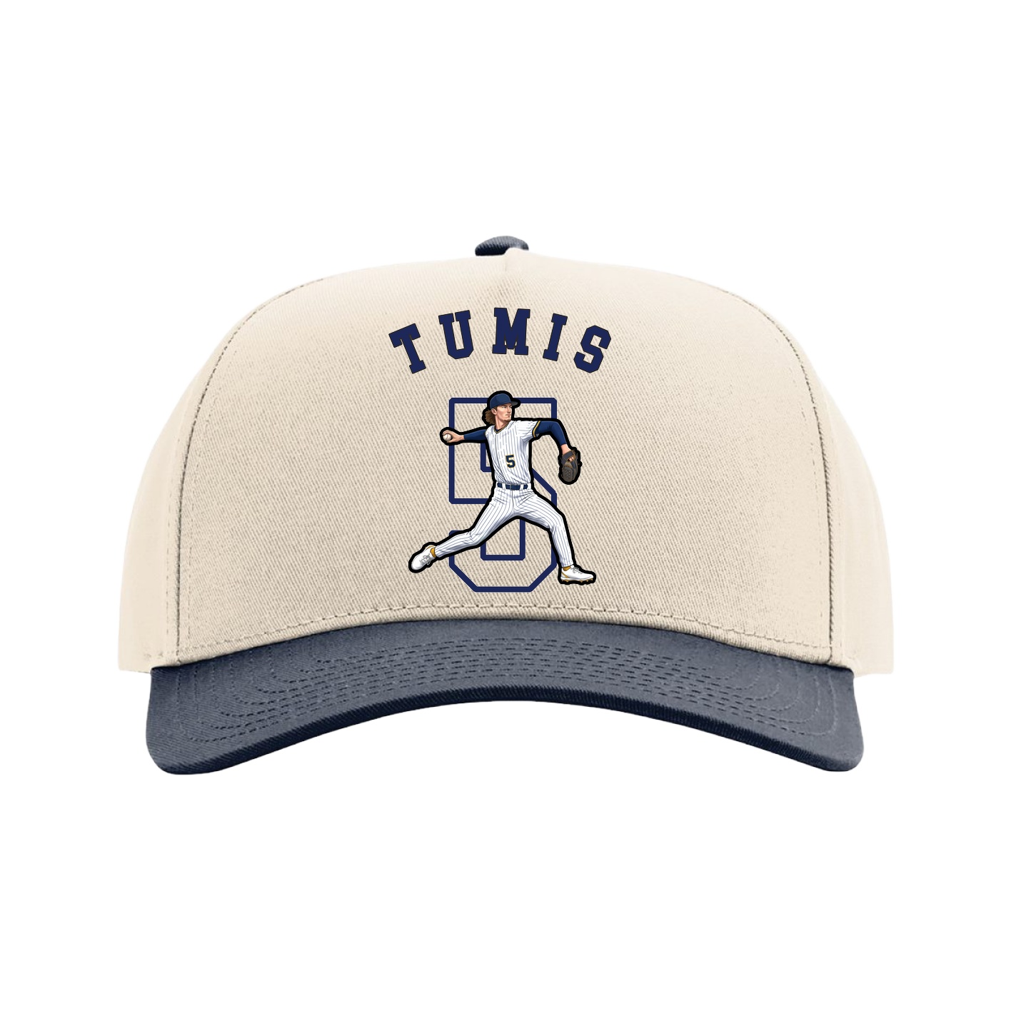 Full Fabric Five-Panel Champ Cap — Shirsey Arch in Cream/Navy