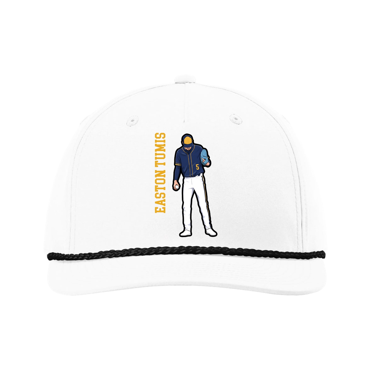 Five-Panel Classic Rope Cap — Name Vertical in White