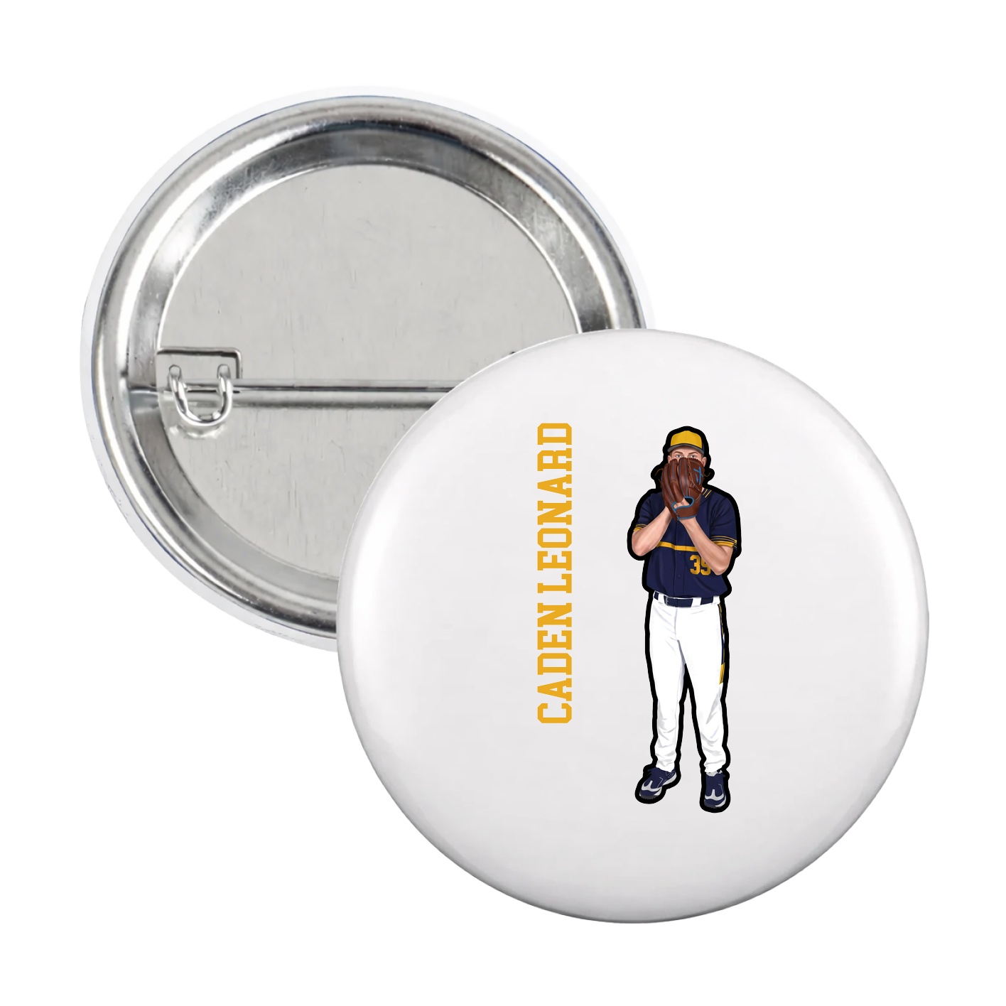 Game Day Button — Name Vertical in White