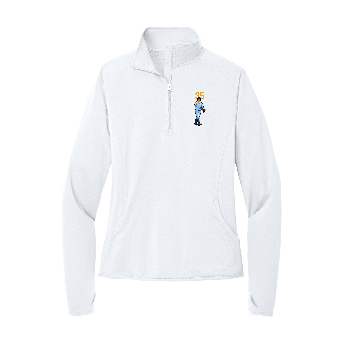 Women's Q-Zip Pullover — Number Top in White