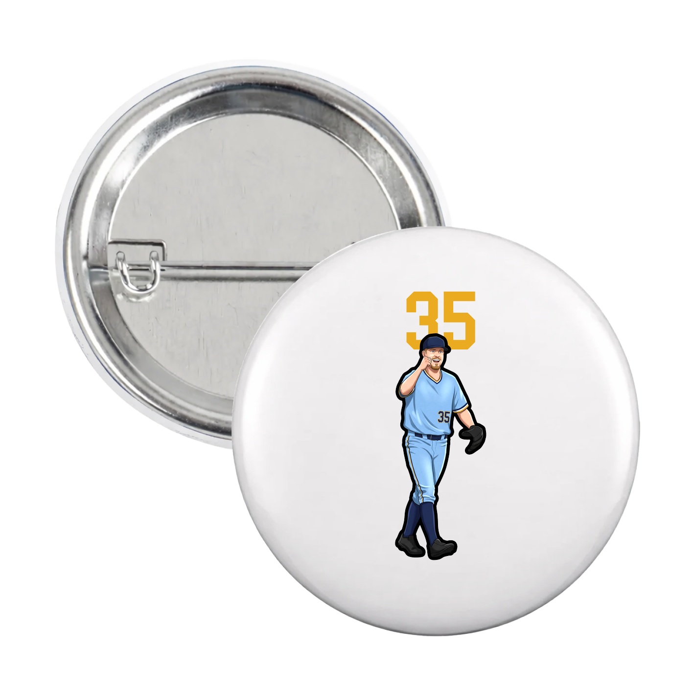 Game Day Button — Number Top in White