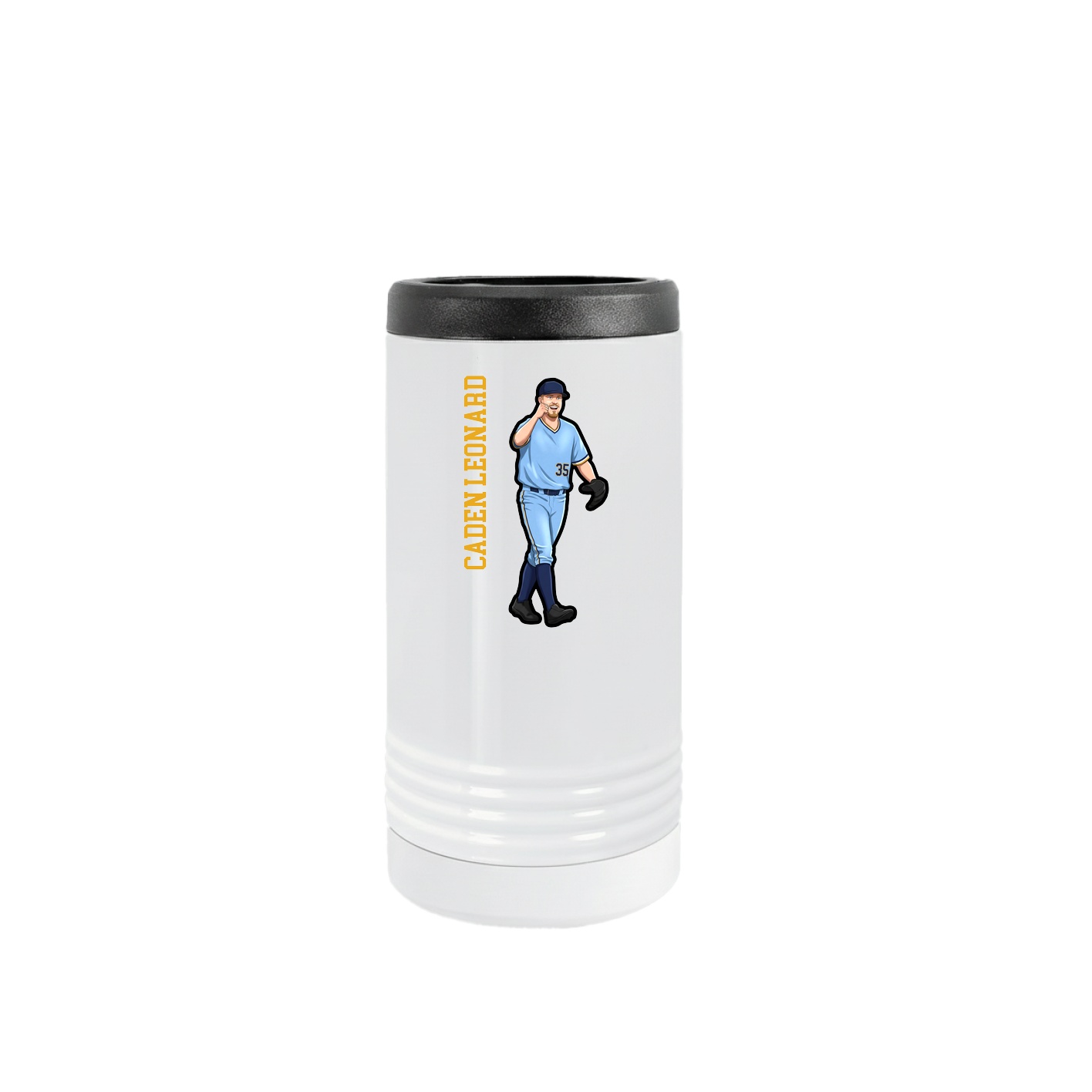 Slim Beverage Holder — Name Vertical in White
