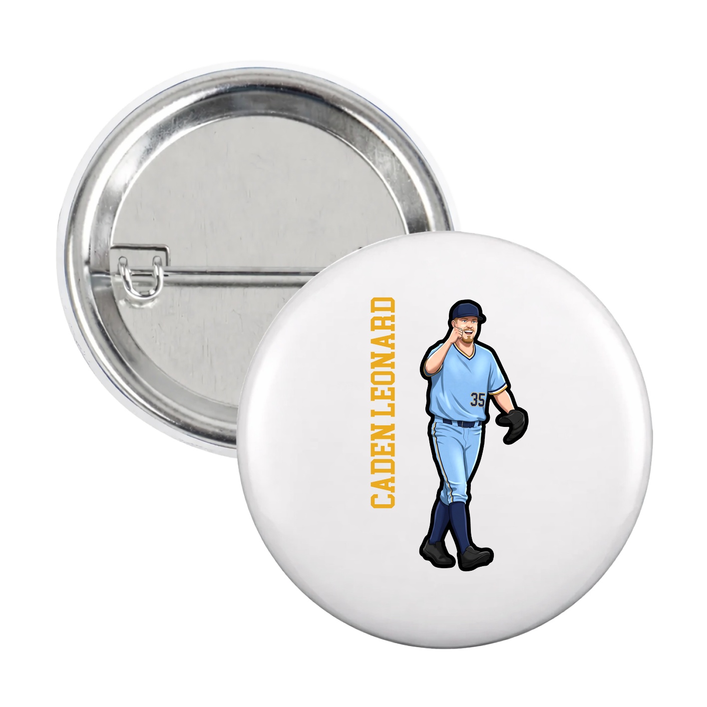 Game Day Button — Name Vertical in White