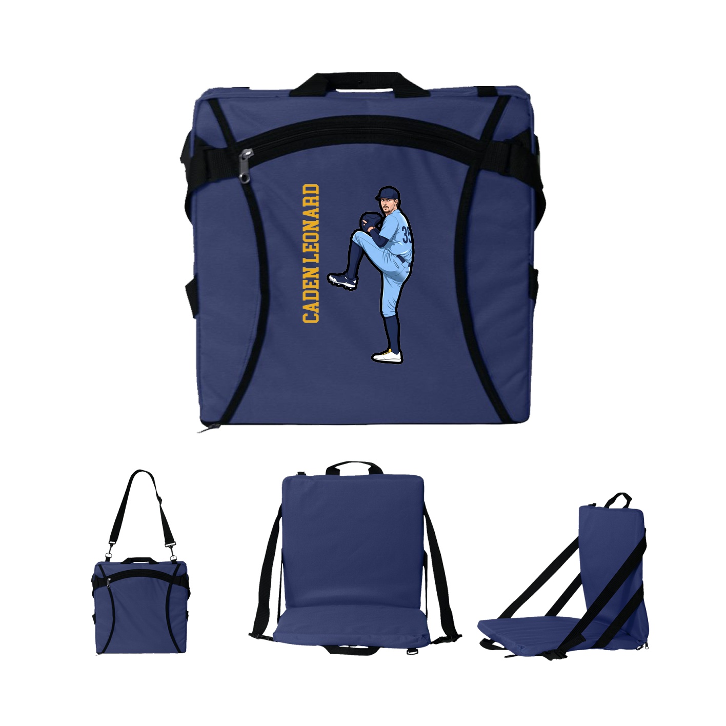 Folding Stadium Seat — Name Vertical in Navy