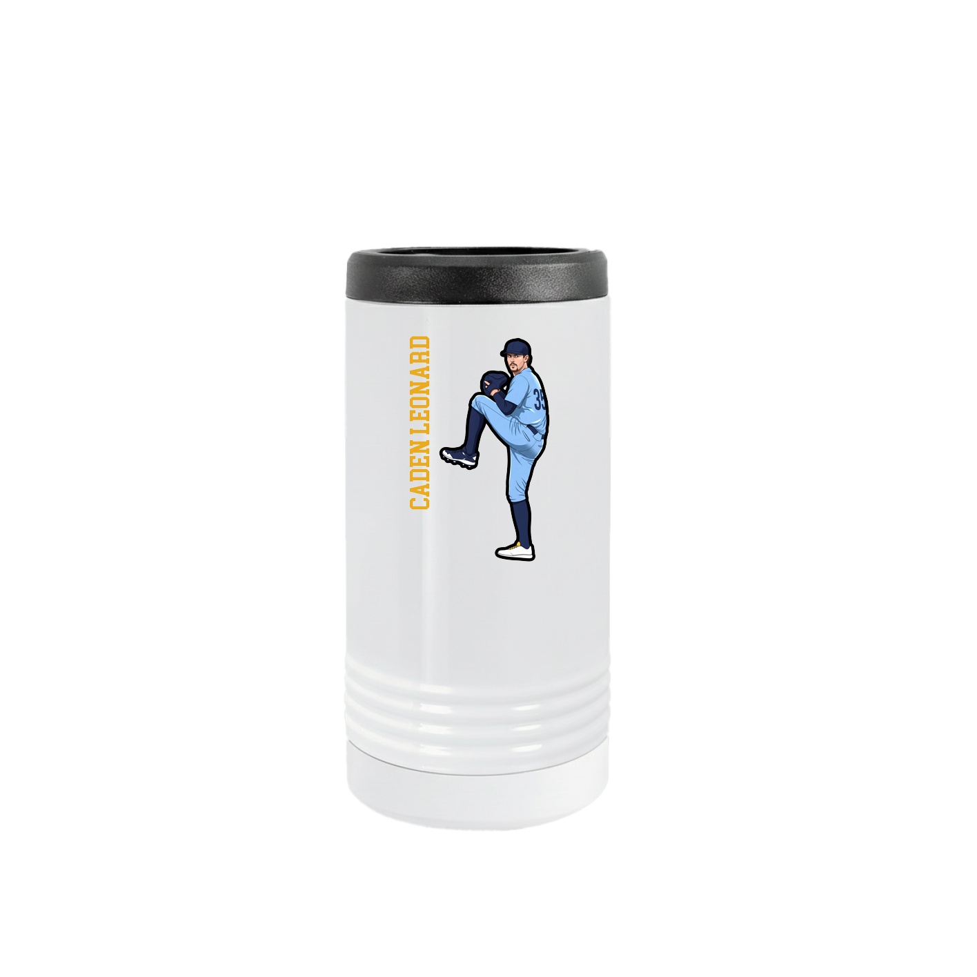 Slim Beverage Holder — Name Vertical in White