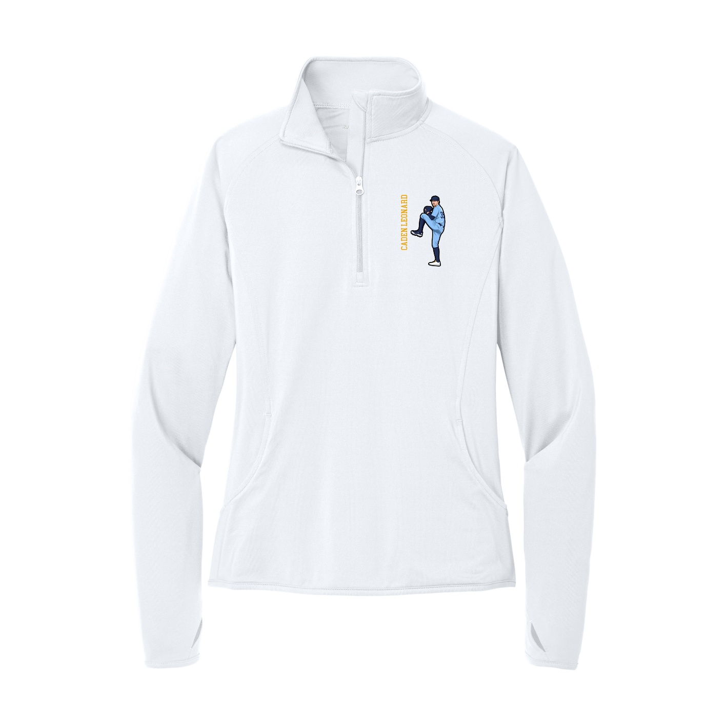 Women's Q-Zip Pullover — Name Vertical in White
