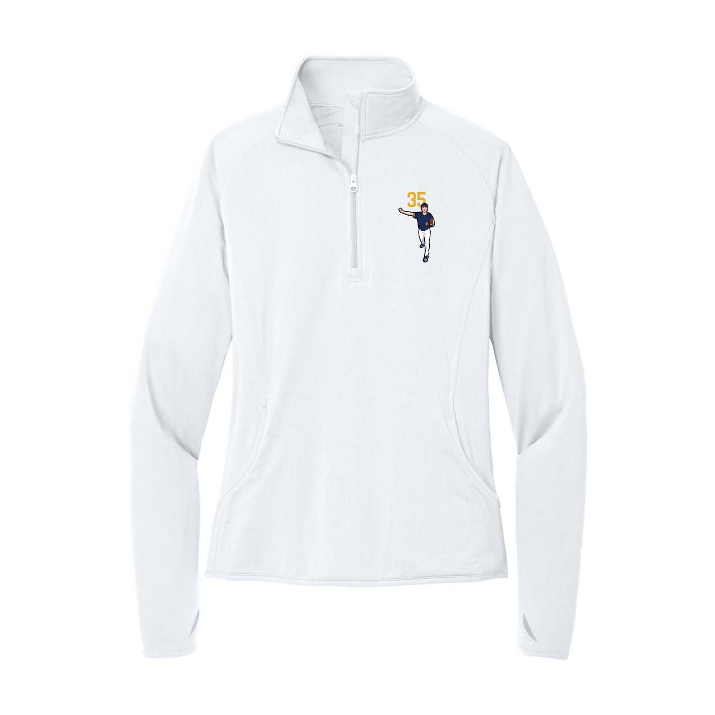 Women's Q-Zip Pullover — Number Top in White