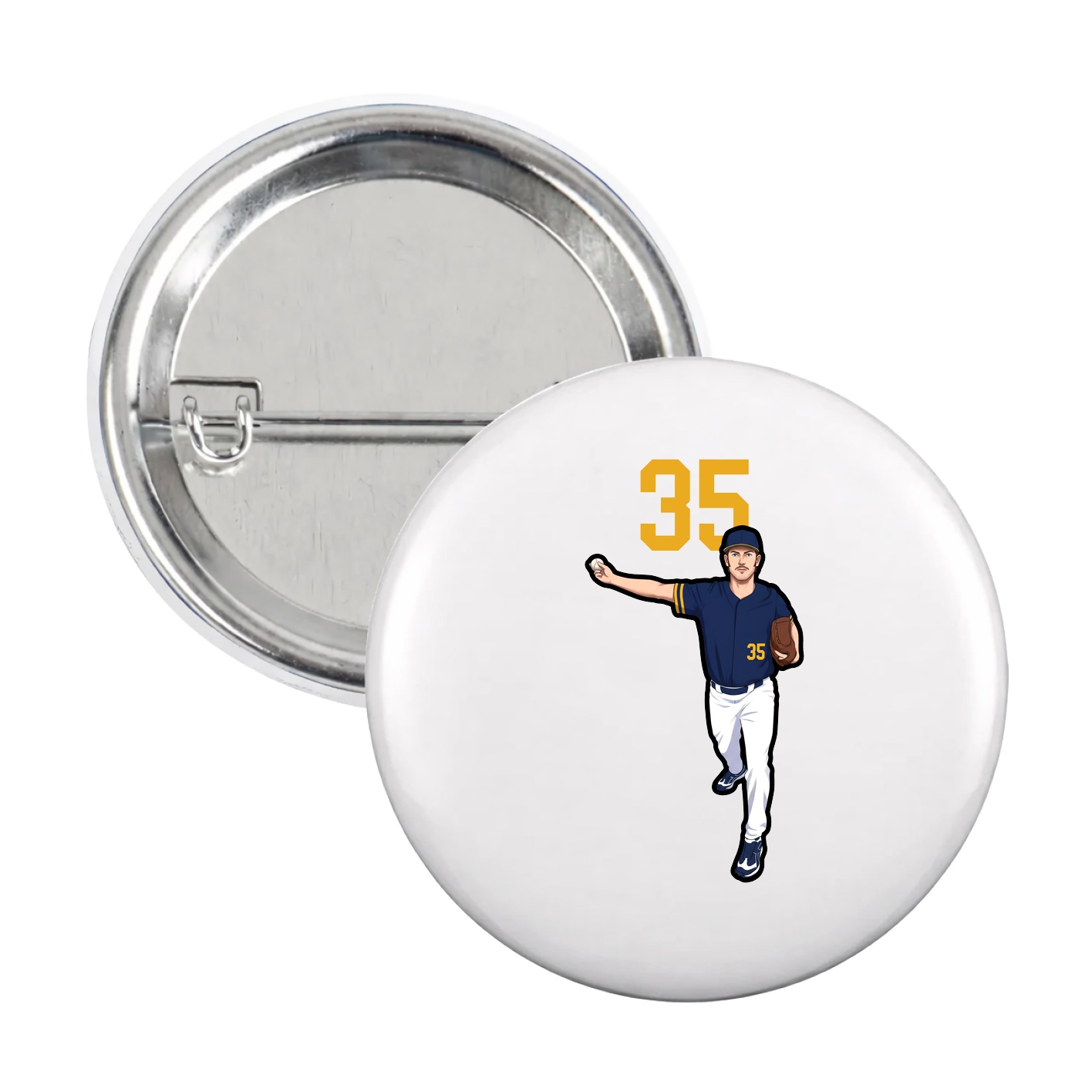Game Day Button — Number Top in White