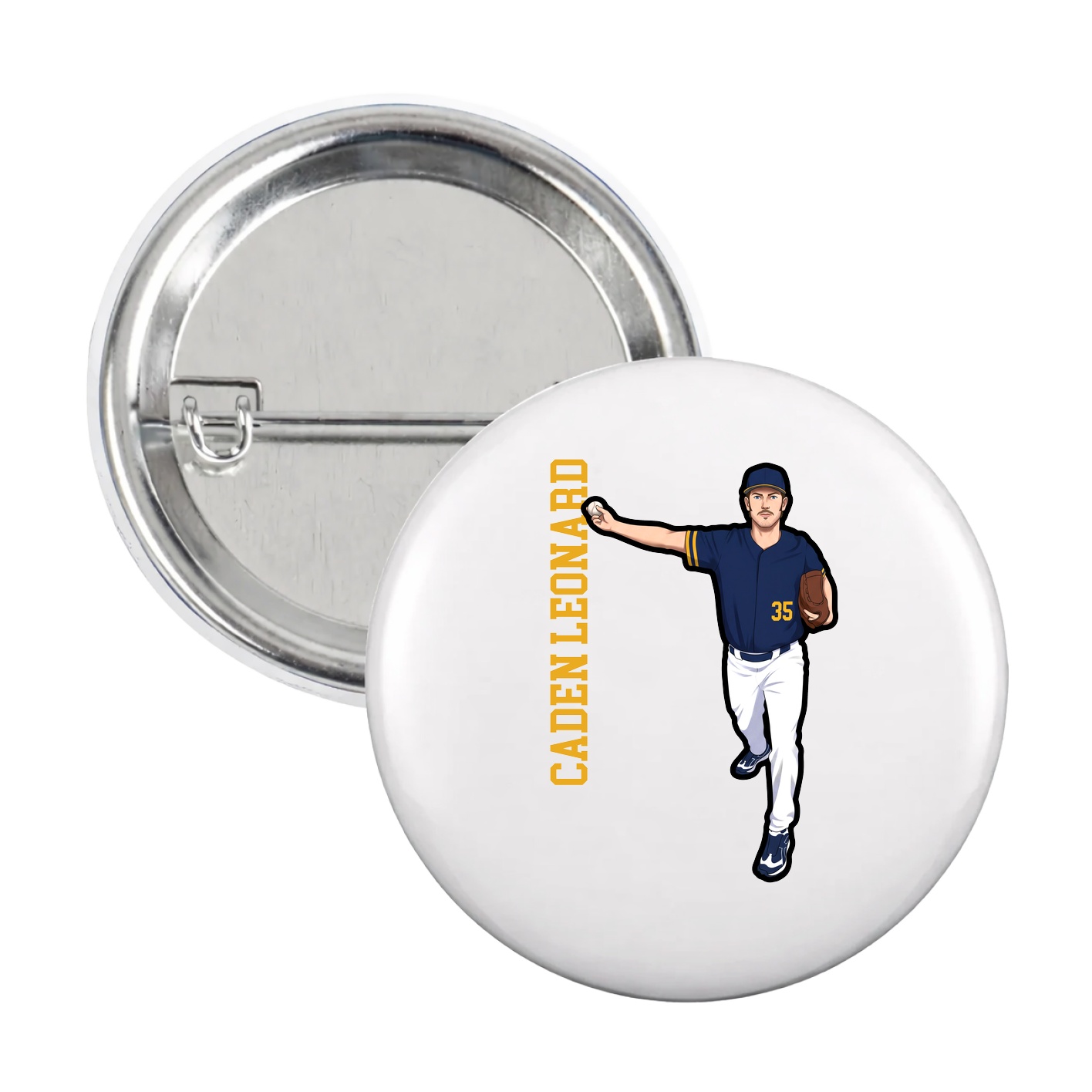 Game Day Button — Name Vertical in White