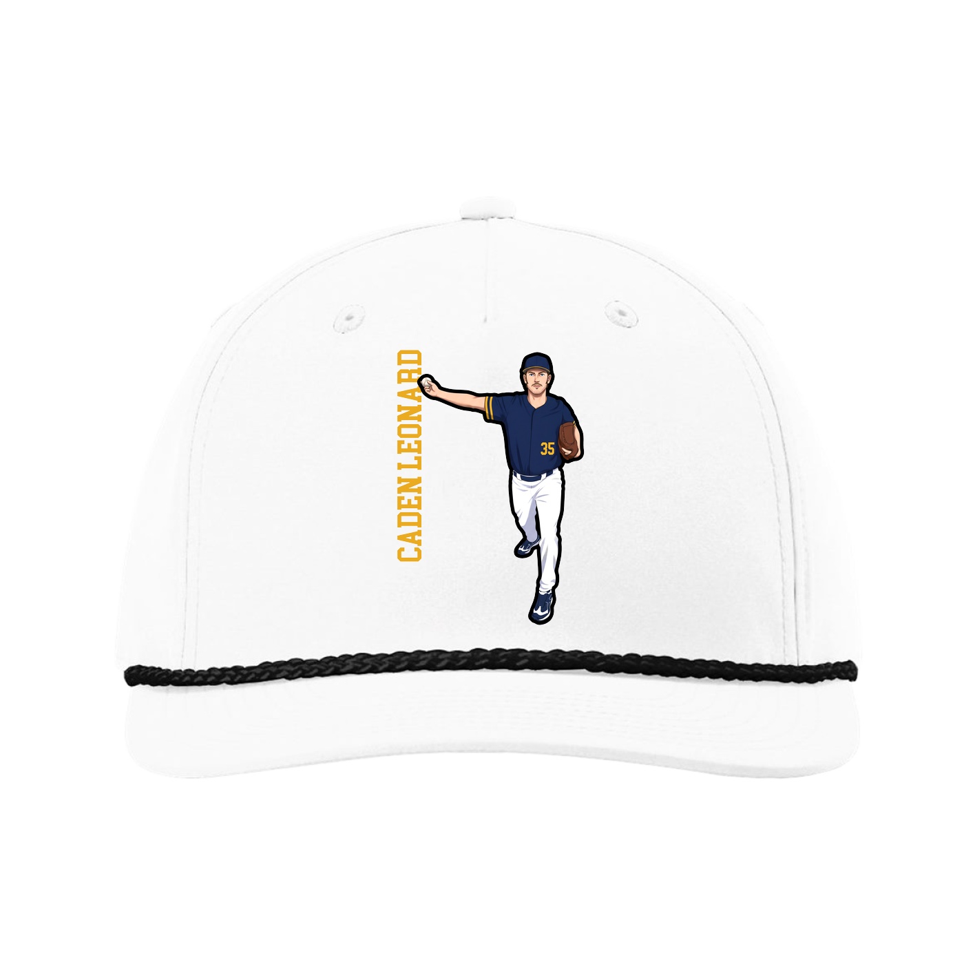 Five-Panel Classic Rope Cap — Name Vertical in White