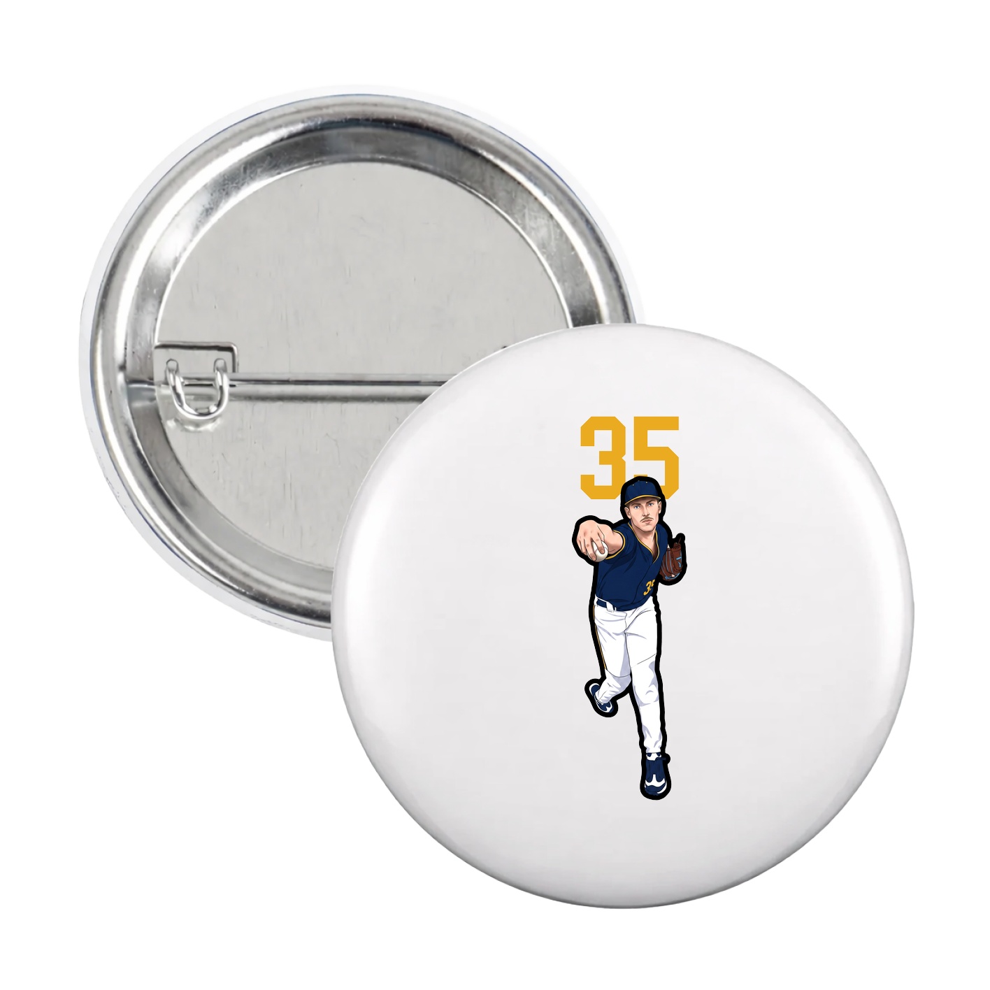 Game Day Button — Number Top in White