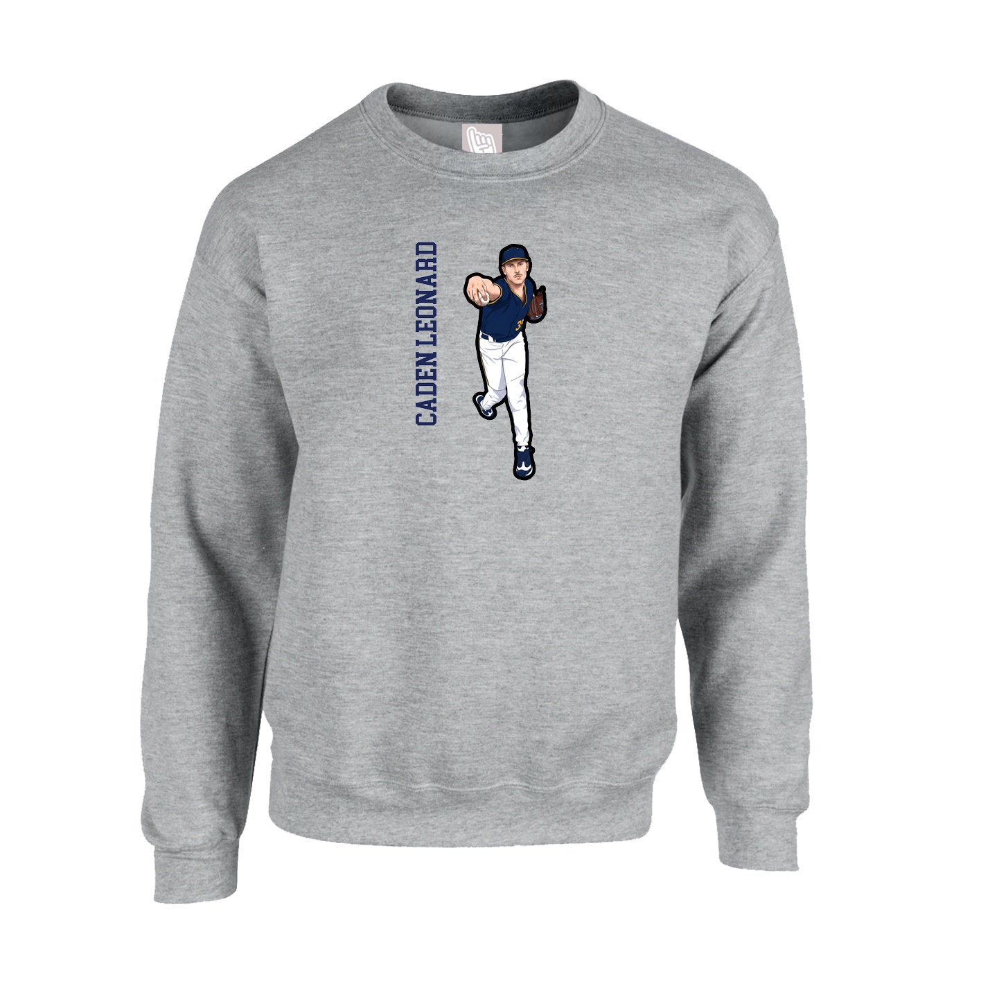 Fleece Crew — Name Vertical in Grey