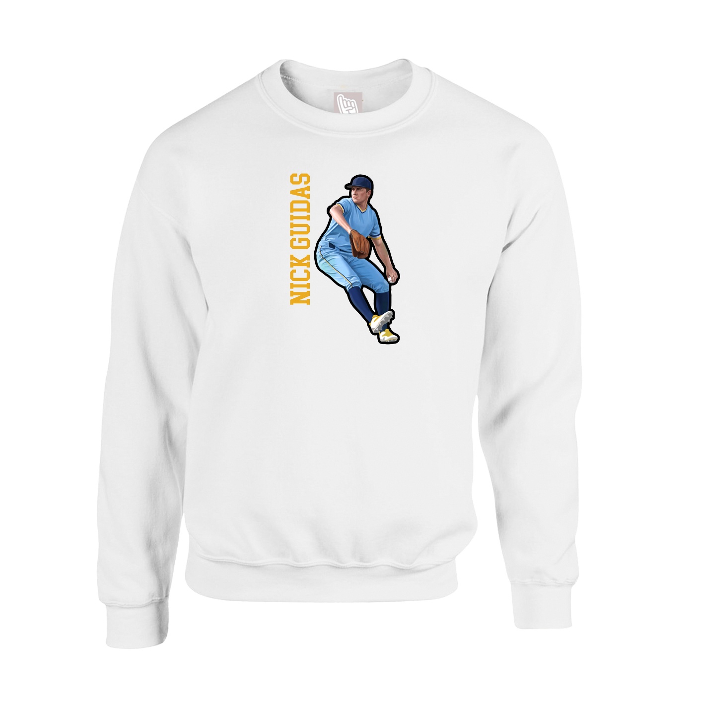 Fleece Crew — Name Vertical in White