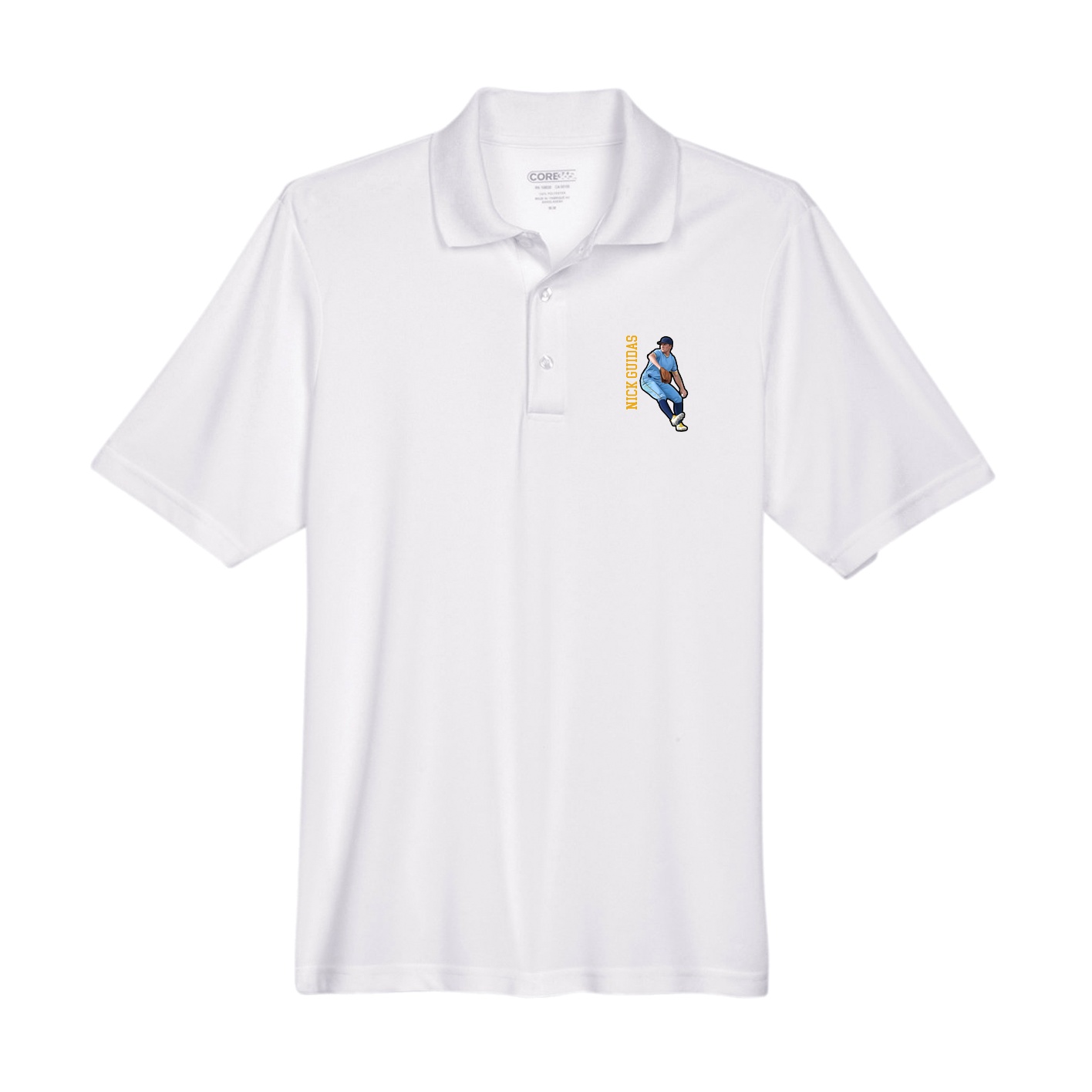 Performance Polo — Name Vertical in White