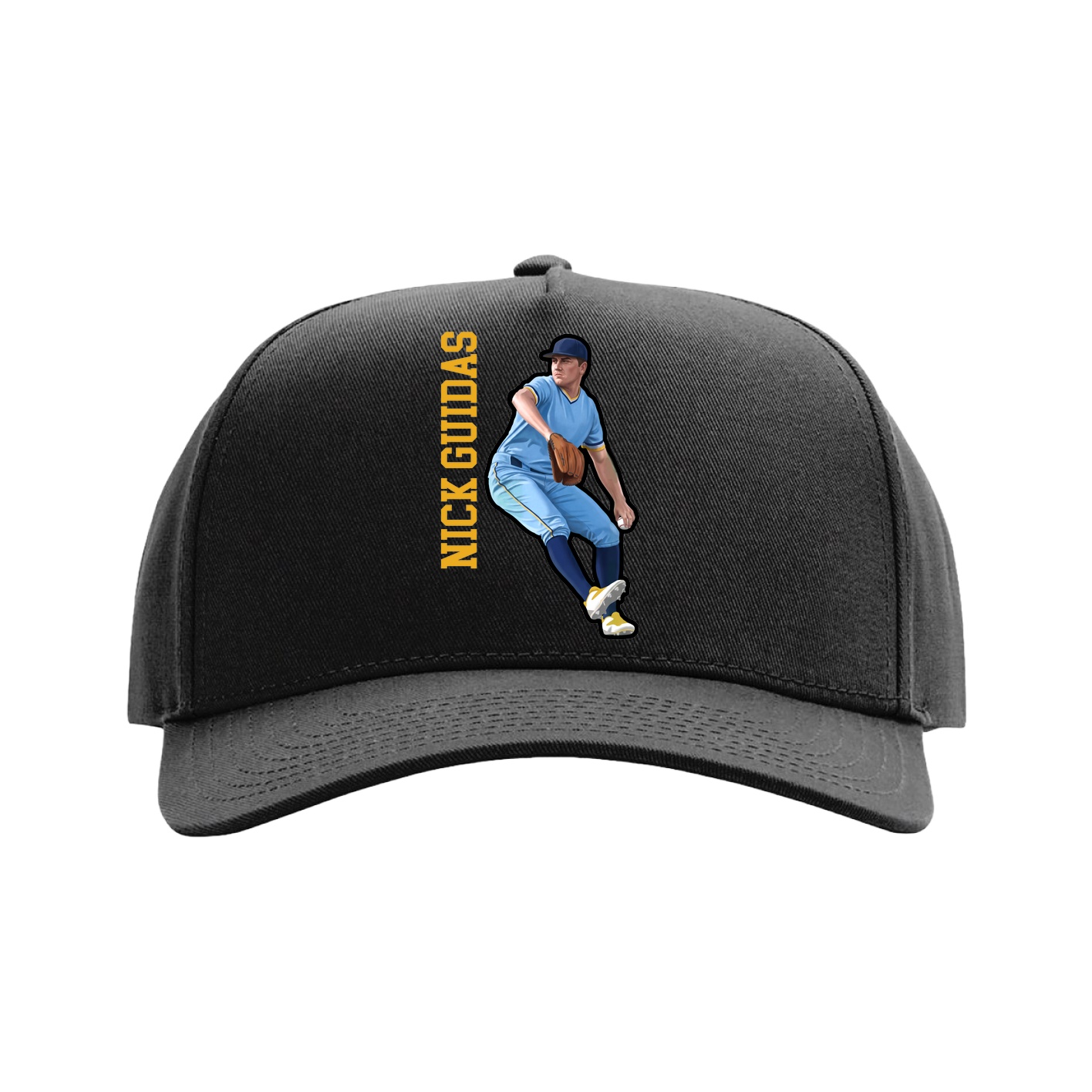 Full Fabric Five-Panel Champ Cap — Name Vertical in Black