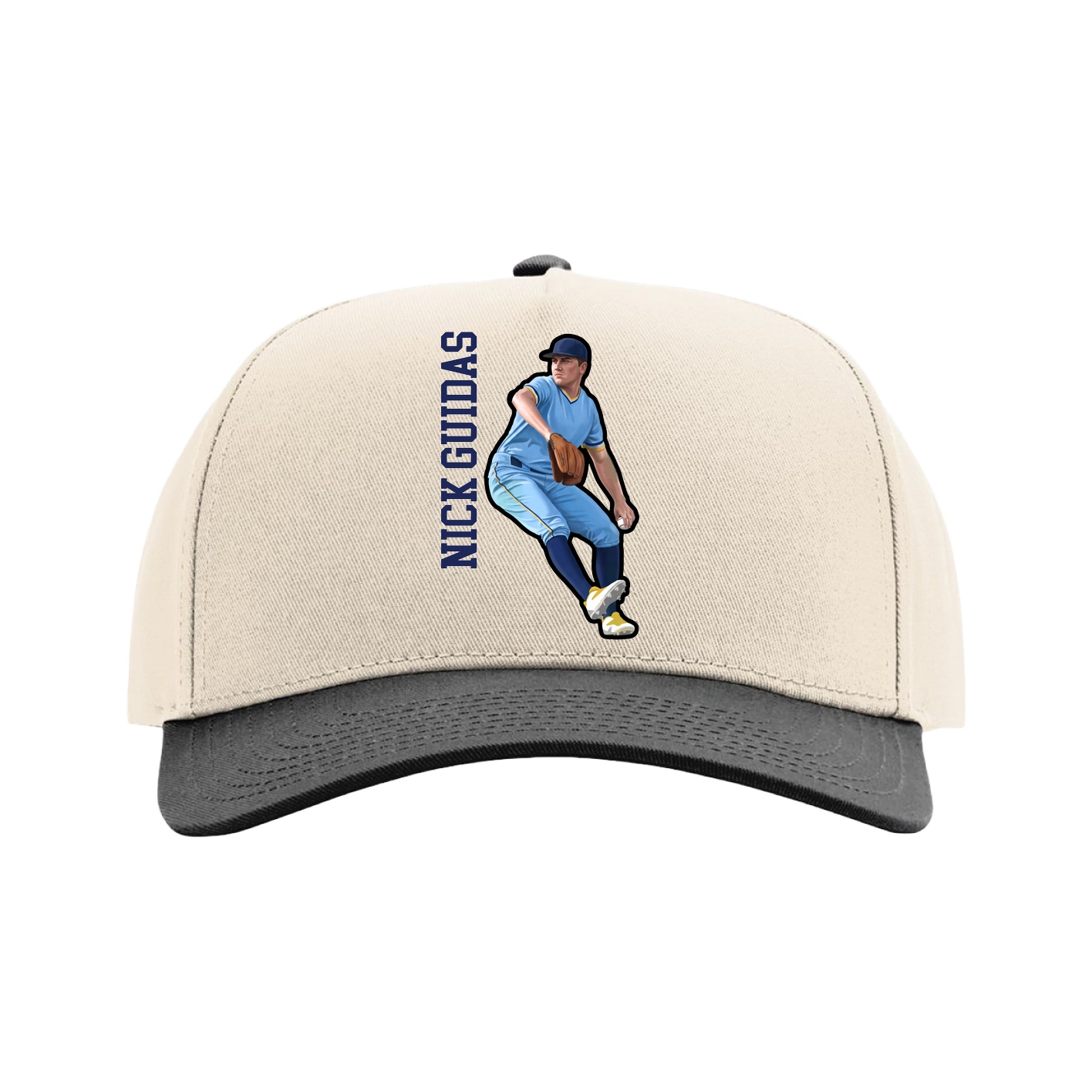 Full Fabric Five-Panel Champ Cap — Name Vertical in Cream/Black